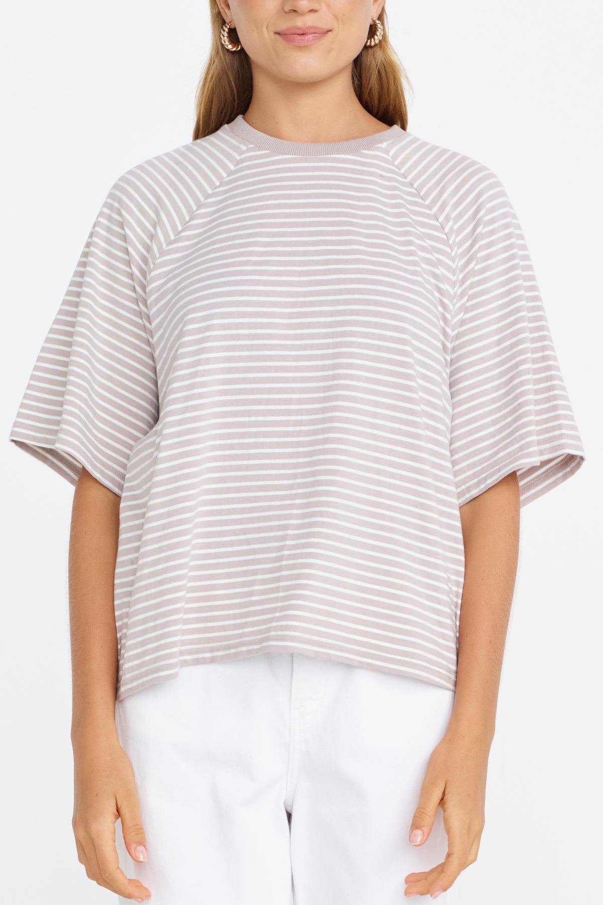Classique Stripe Box-Cut Tee - Stone / White