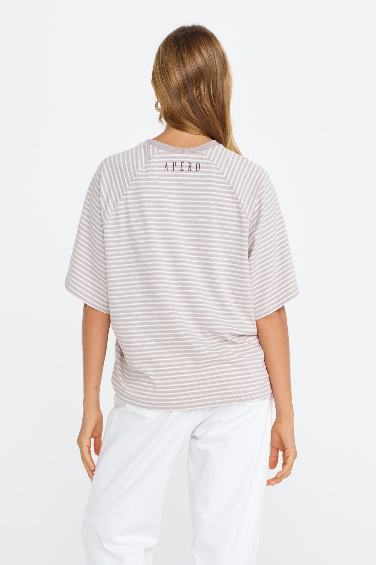 Classique Stripe Box-Cut Tee - Stone / White