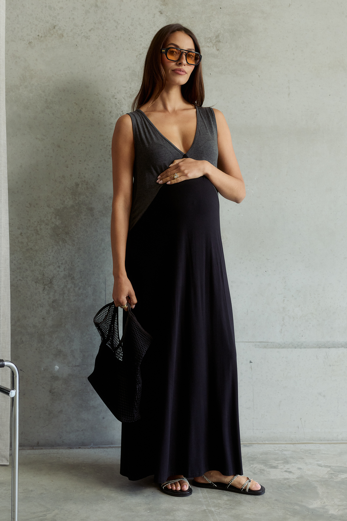 Arden Jersey Maxi Dress - Black / Charcoal Marle