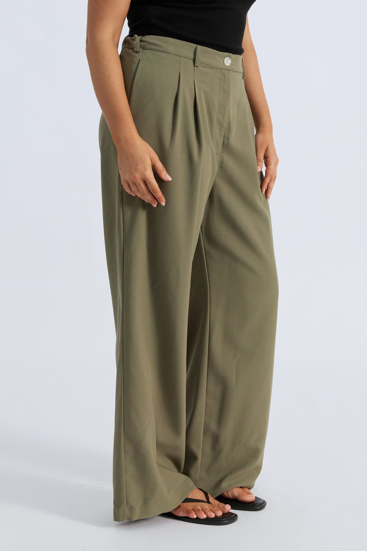 Zadie Adjustable Wide Leg Trouser - Khaki