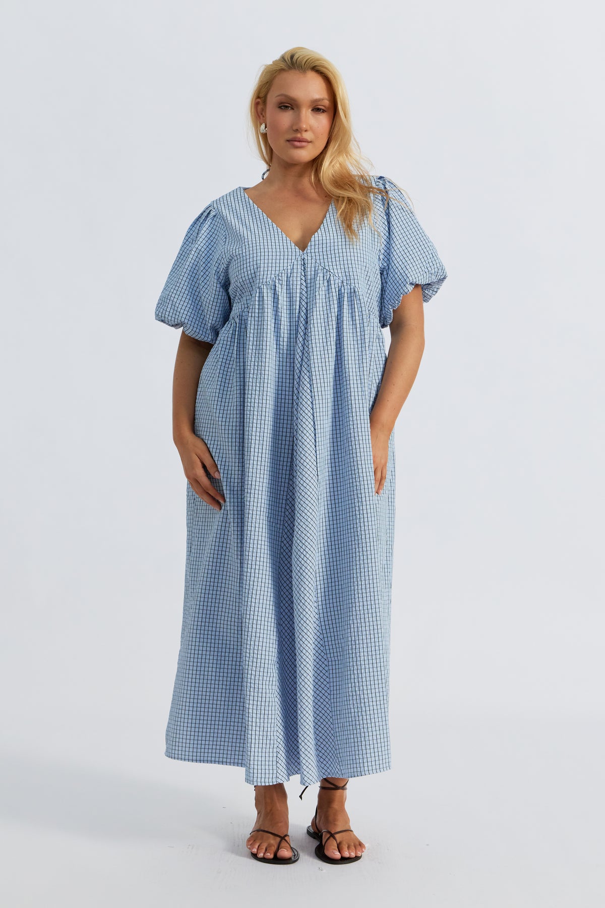 Nara Babydoll Midi Dress - Blue / Black