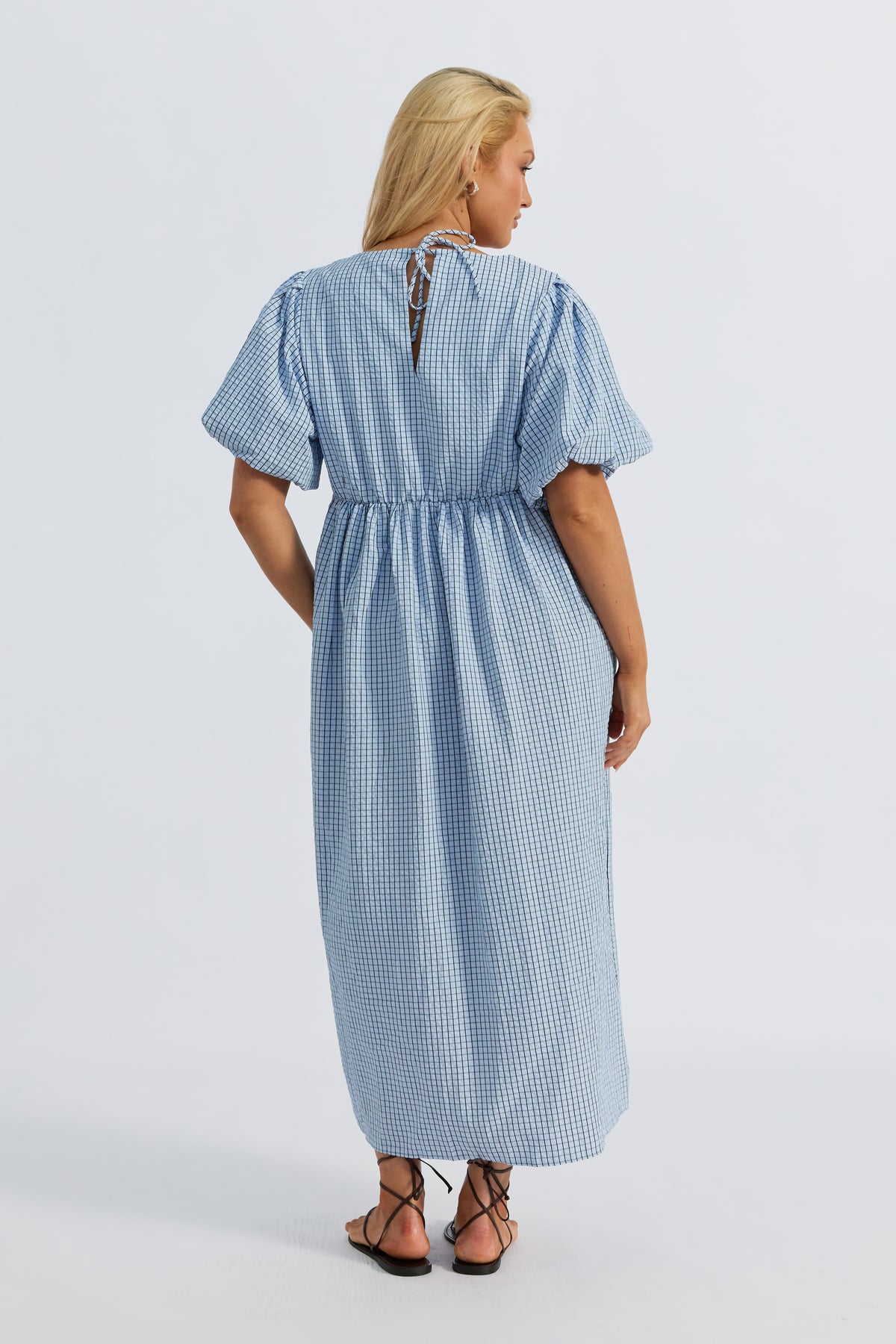 Nara Babydoll Midi Dress - Blue / Black