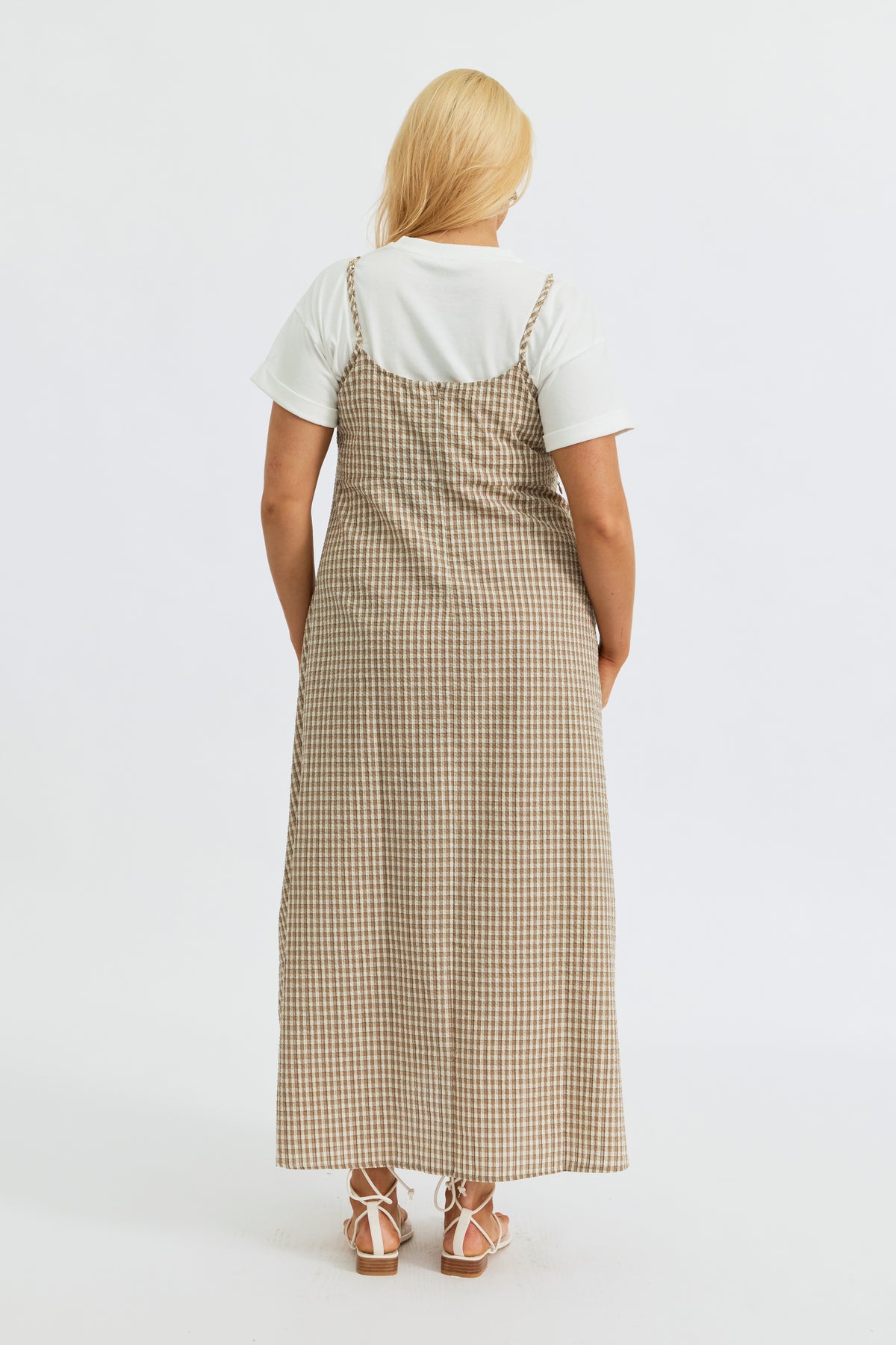 Olivia Layered Two-Piece Babydoll Dress - White / Beige Plaid