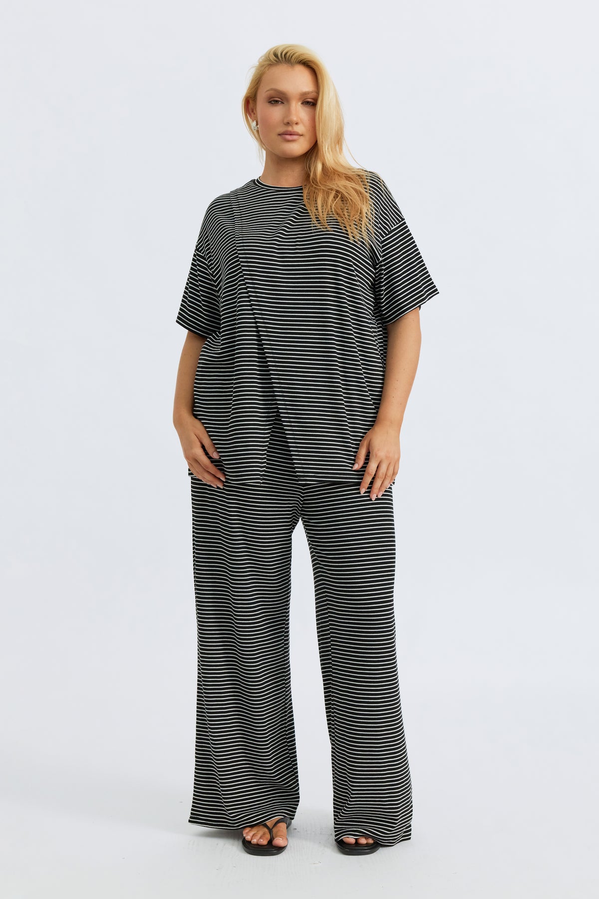 Ivy Stripe Longline Wrap Tee - Black / White