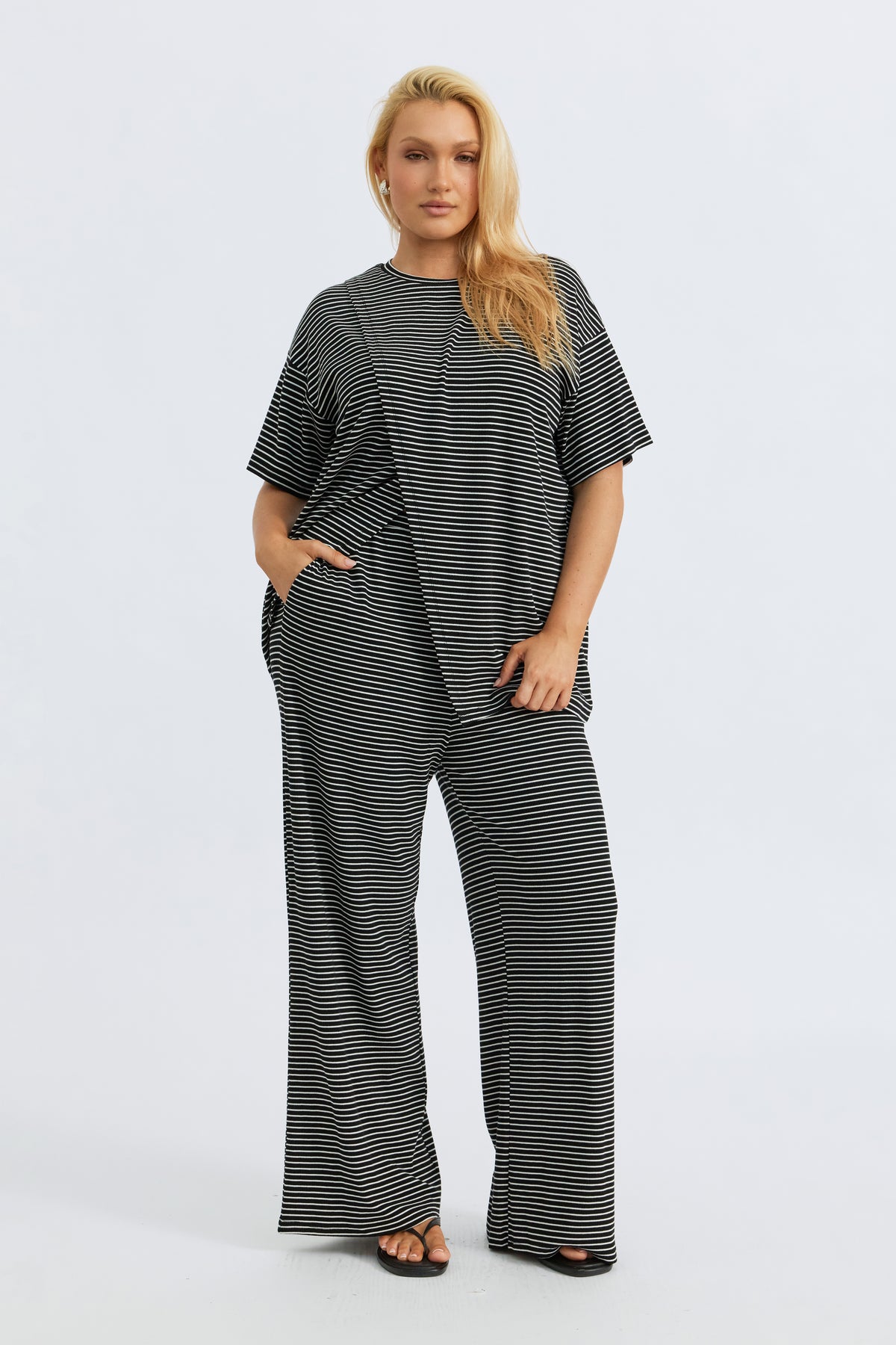 Ivy Stripe Wide Leg Pant - Black / White