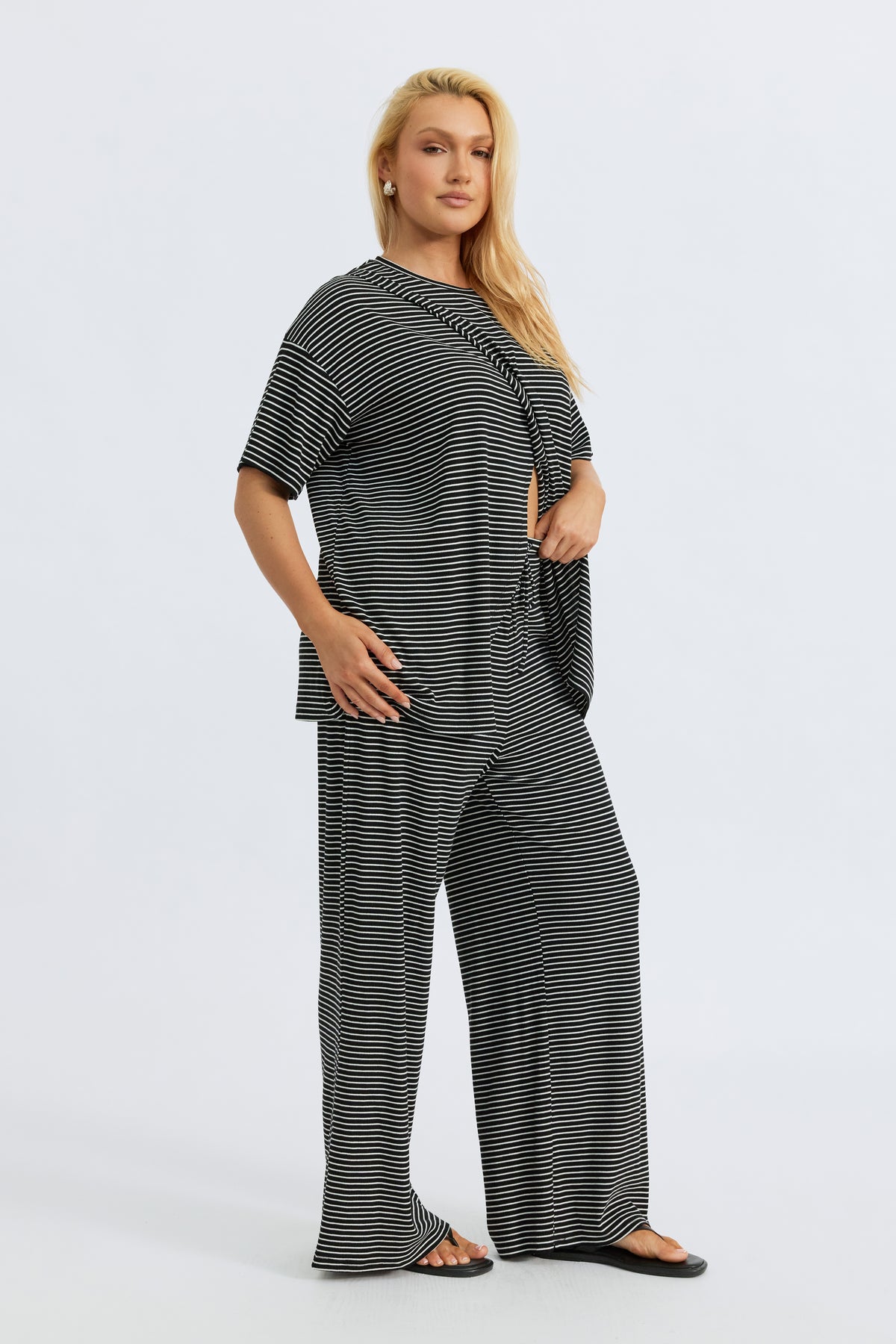 Ivy Stripe Wide Leg Pant - Black / White