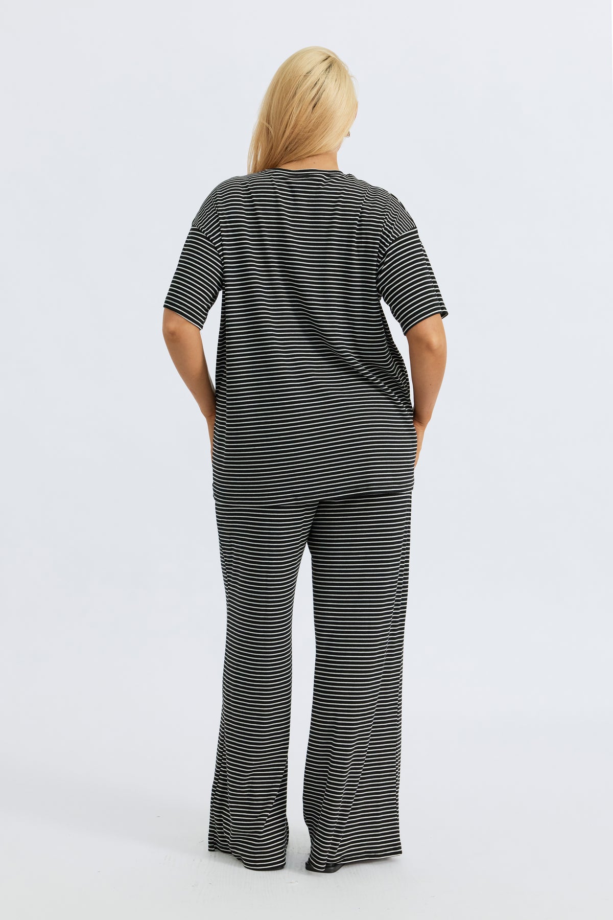 Ivy Stripe Longline Wrap Tee - Black / White