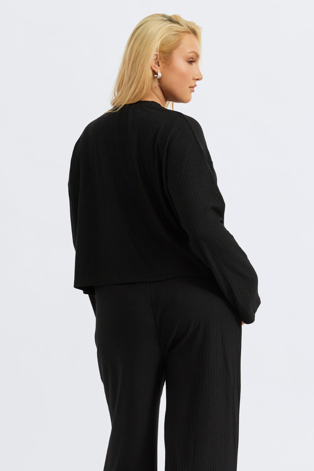Ivy Ribbed Long Sleeve Top - Black