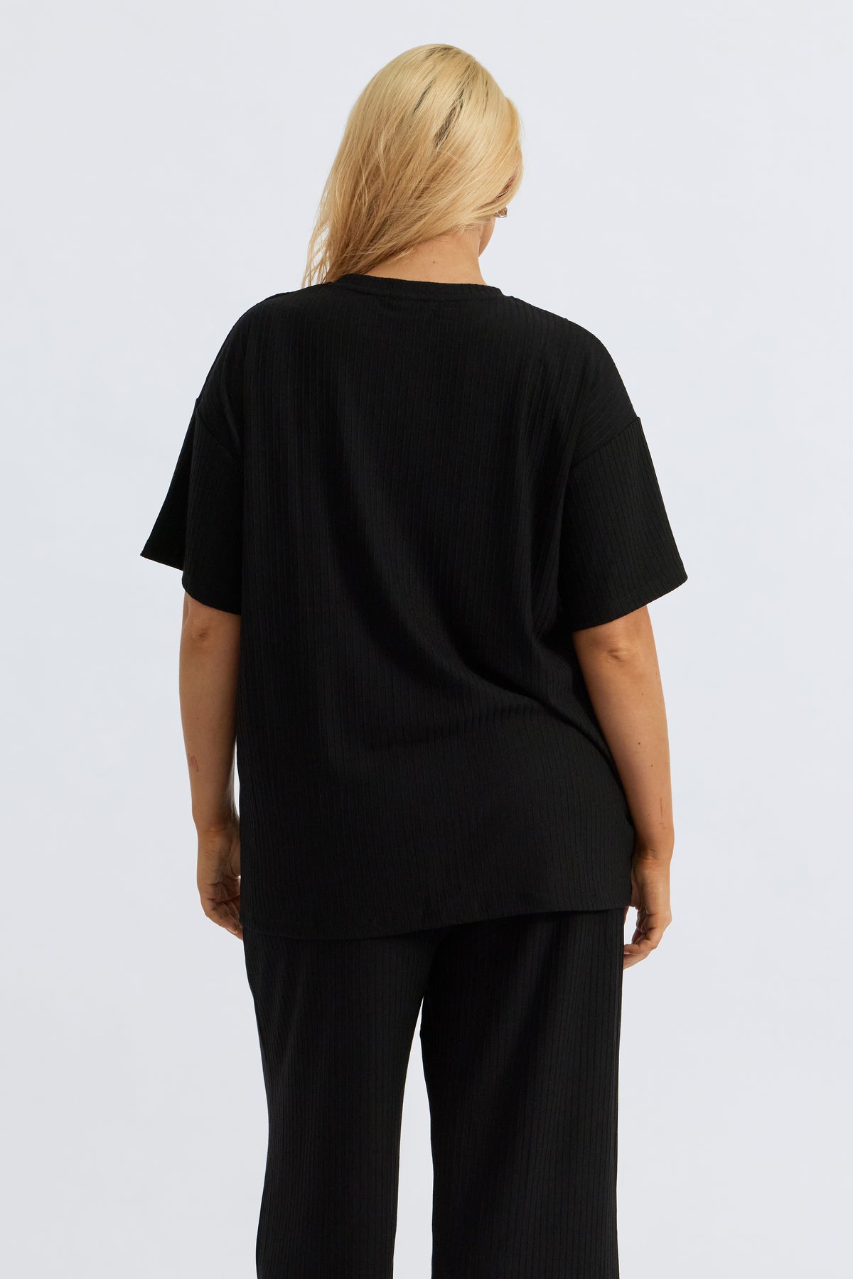 Ivy Ribbed Longline Wrap Tee - Black