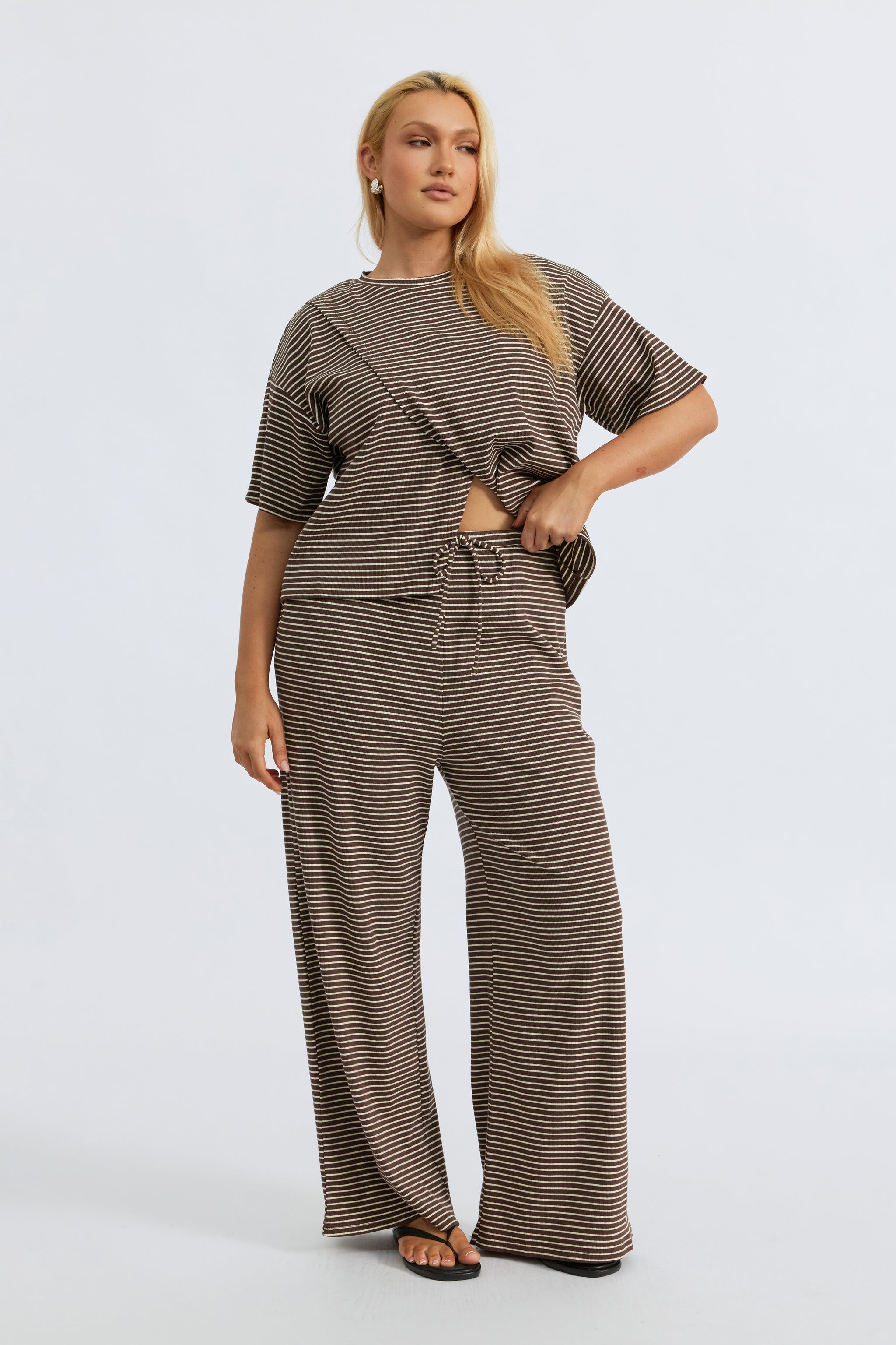 Pantalon Femme Worthington - Taille 16W, Rayures Marron, Occasion En Bon état