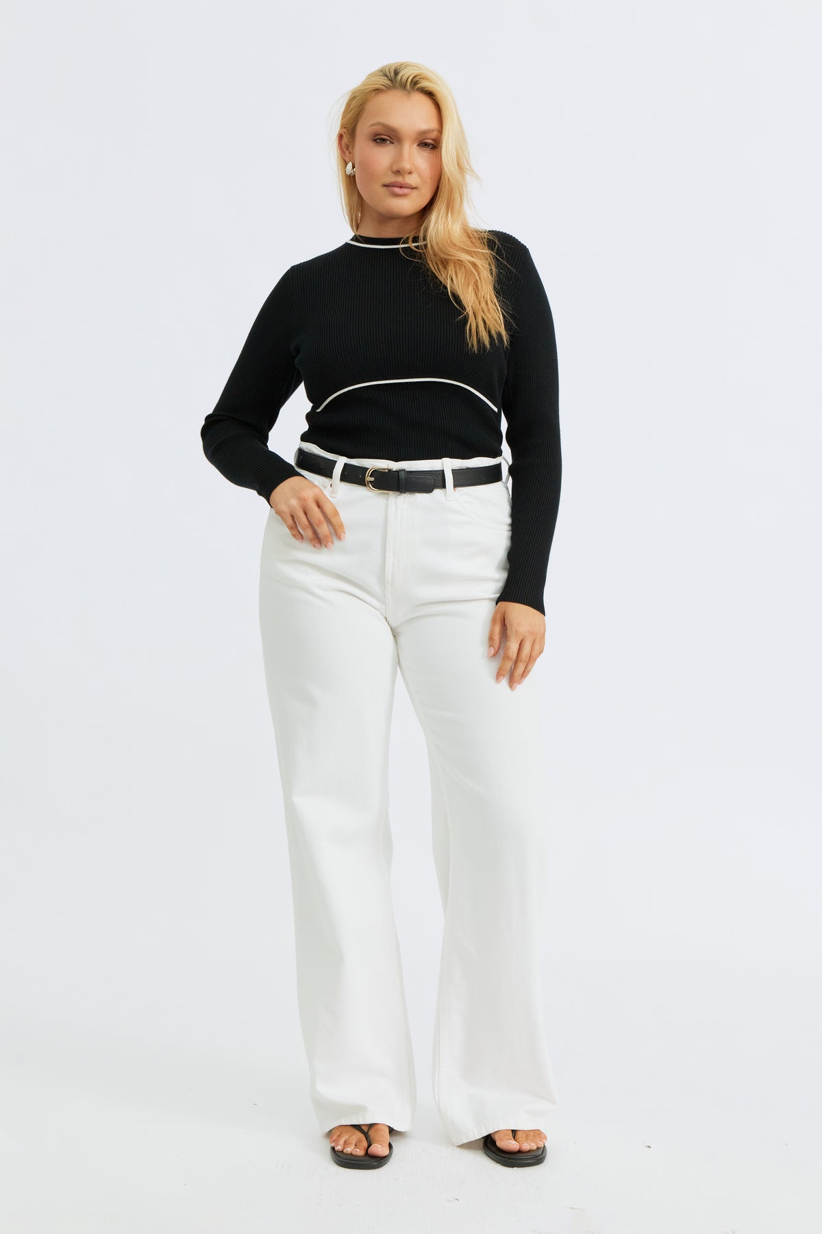 Rowe Long Sleeve Knit Top - Black / White