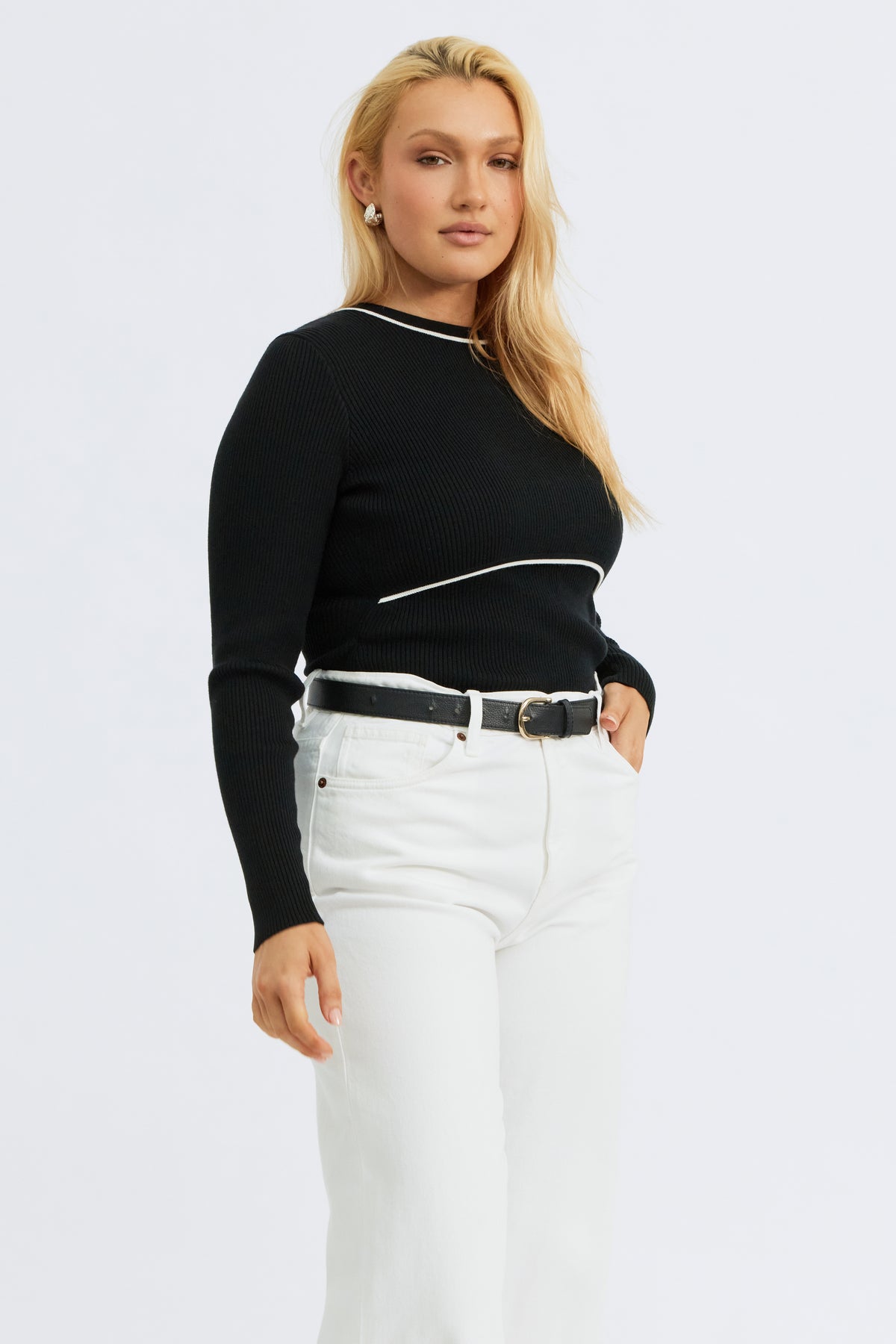 Rowe Long Sleeve Knit Top - Black / White
