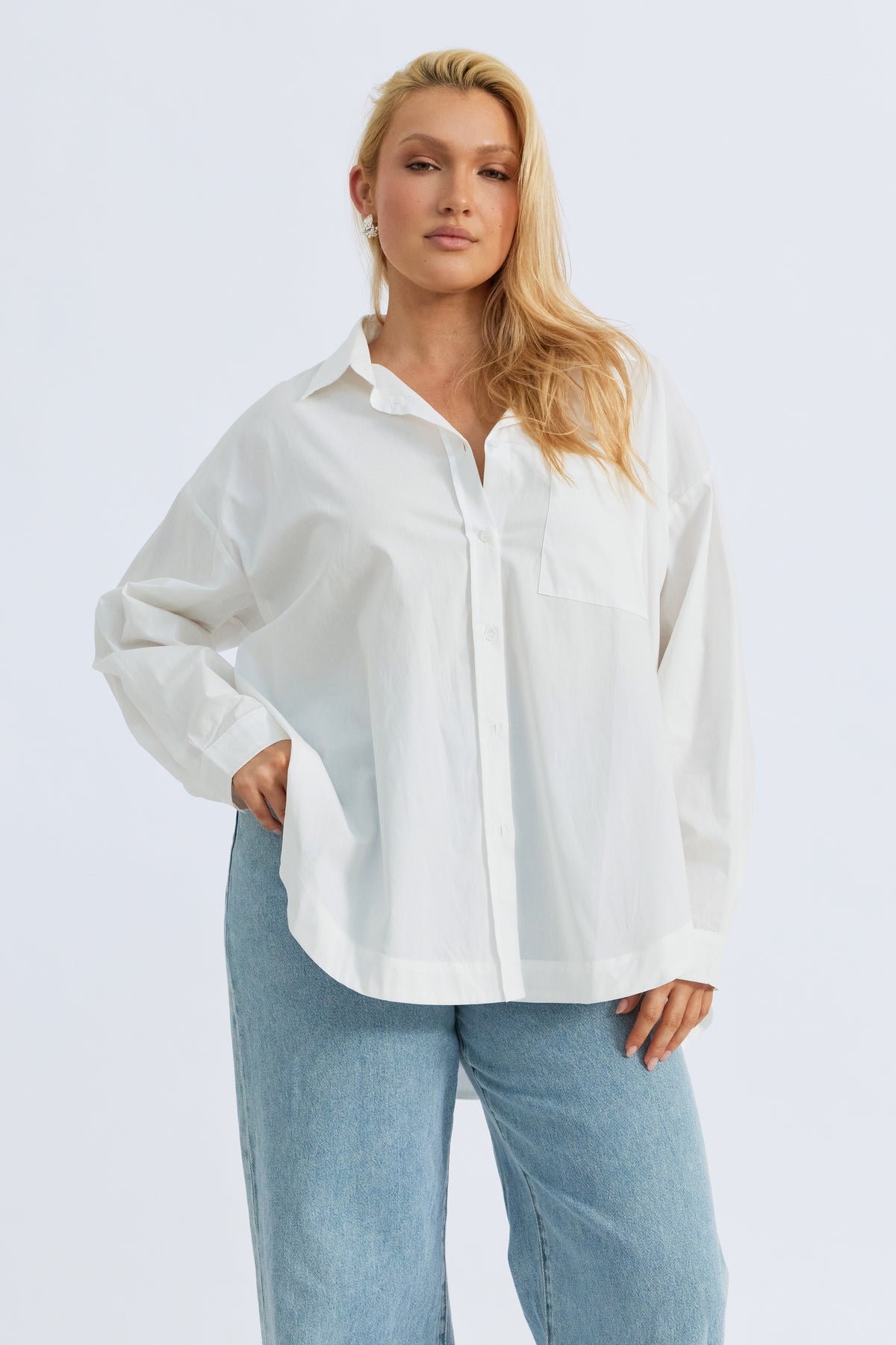 Morgan Wrap Button-Down Shirt - White