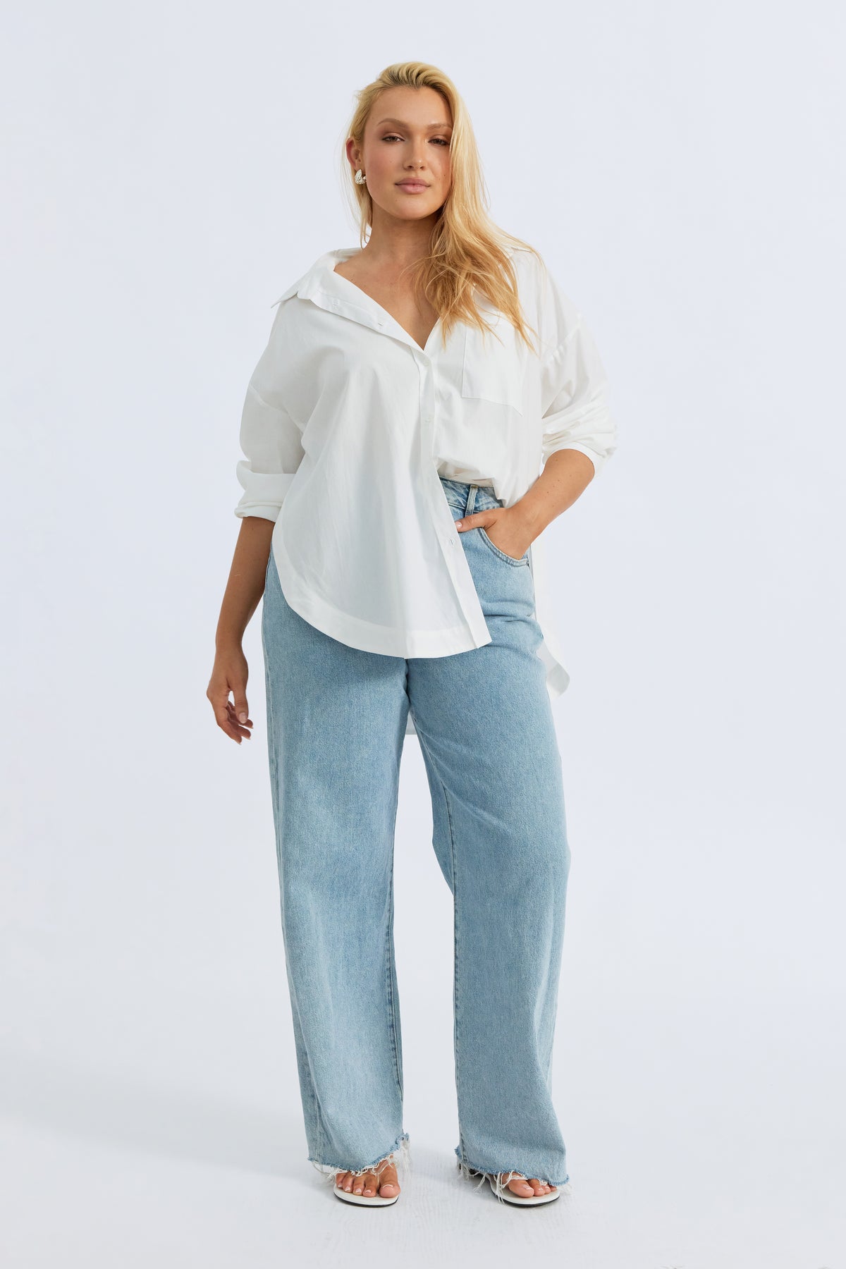 Morgan Wrap Button-Down Shirt - White