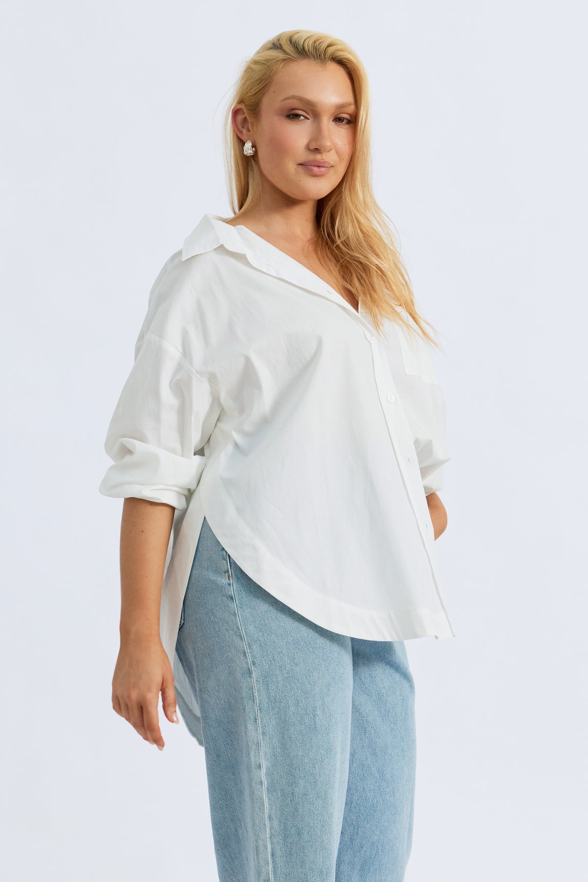Morgan Wrap Button-Down Shirt - White