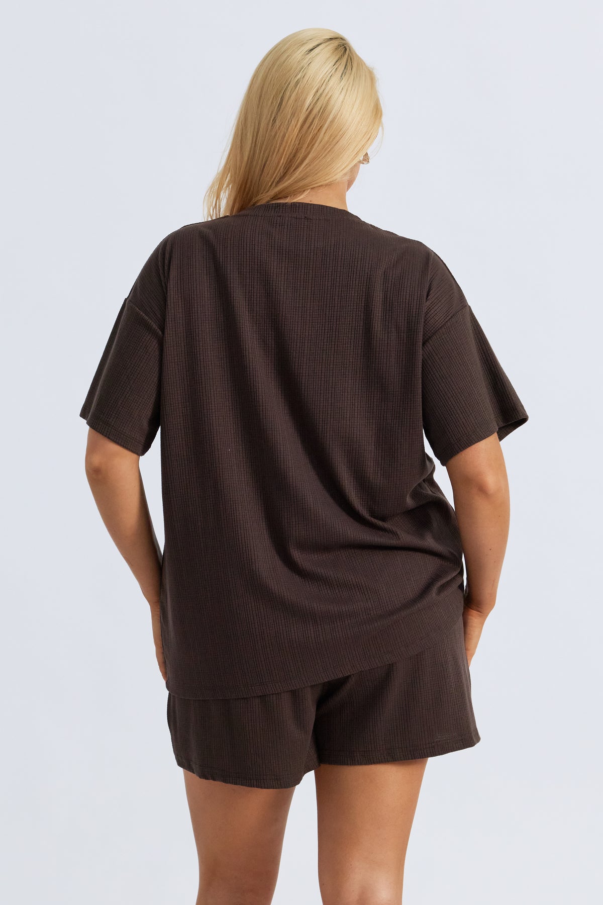 Ivy Waffle Longline Wrap Tee - Chocolate