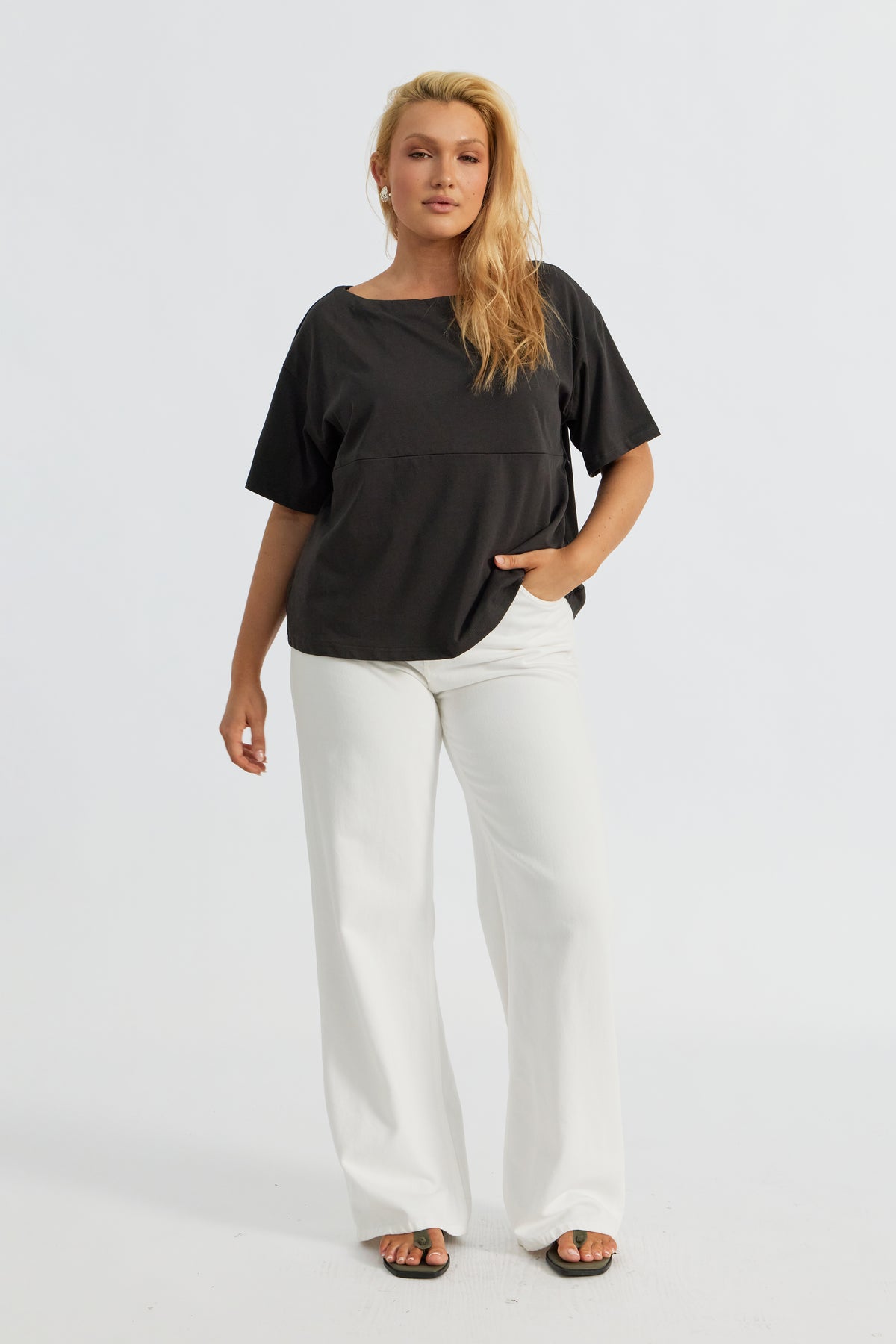 Aria Boatneck Panel Tee - Charcoal