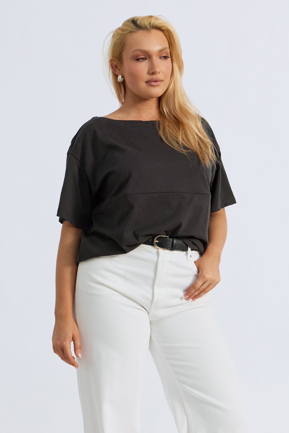 Aria Boatneck Panel Tee - Charcoal