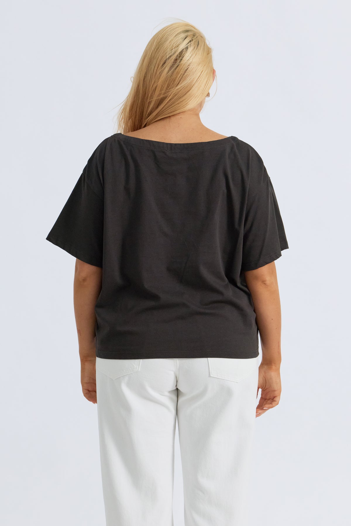 Aria Boatneck Panel Tee - Charcoal