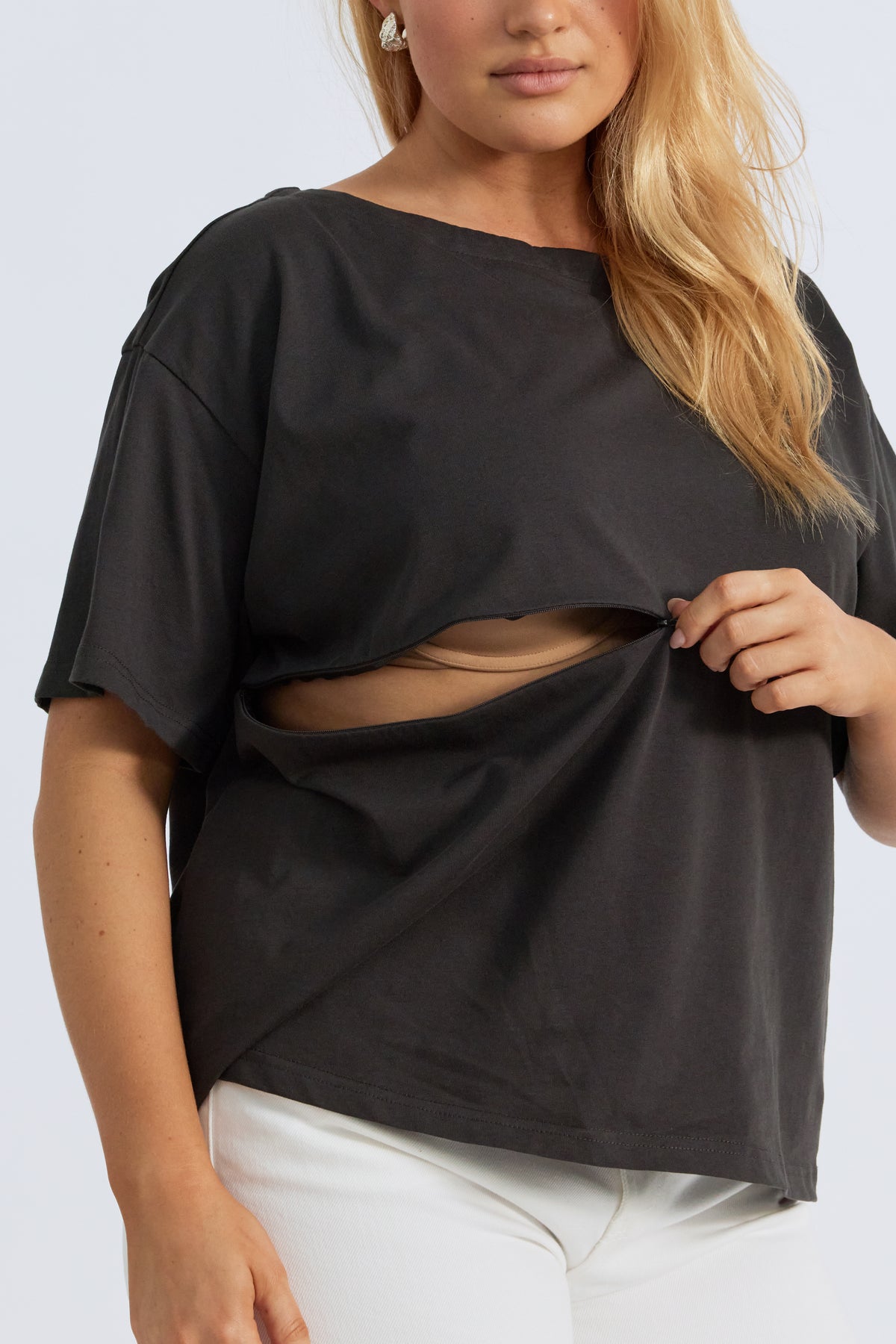 Aria Boatneck Panel Tee - Charcoal