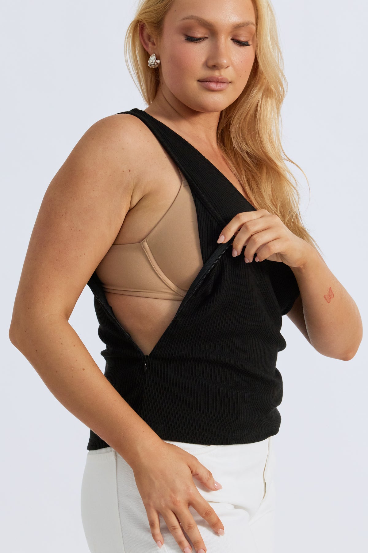 Mya Reversible Ribbed Knit Tank - Black
