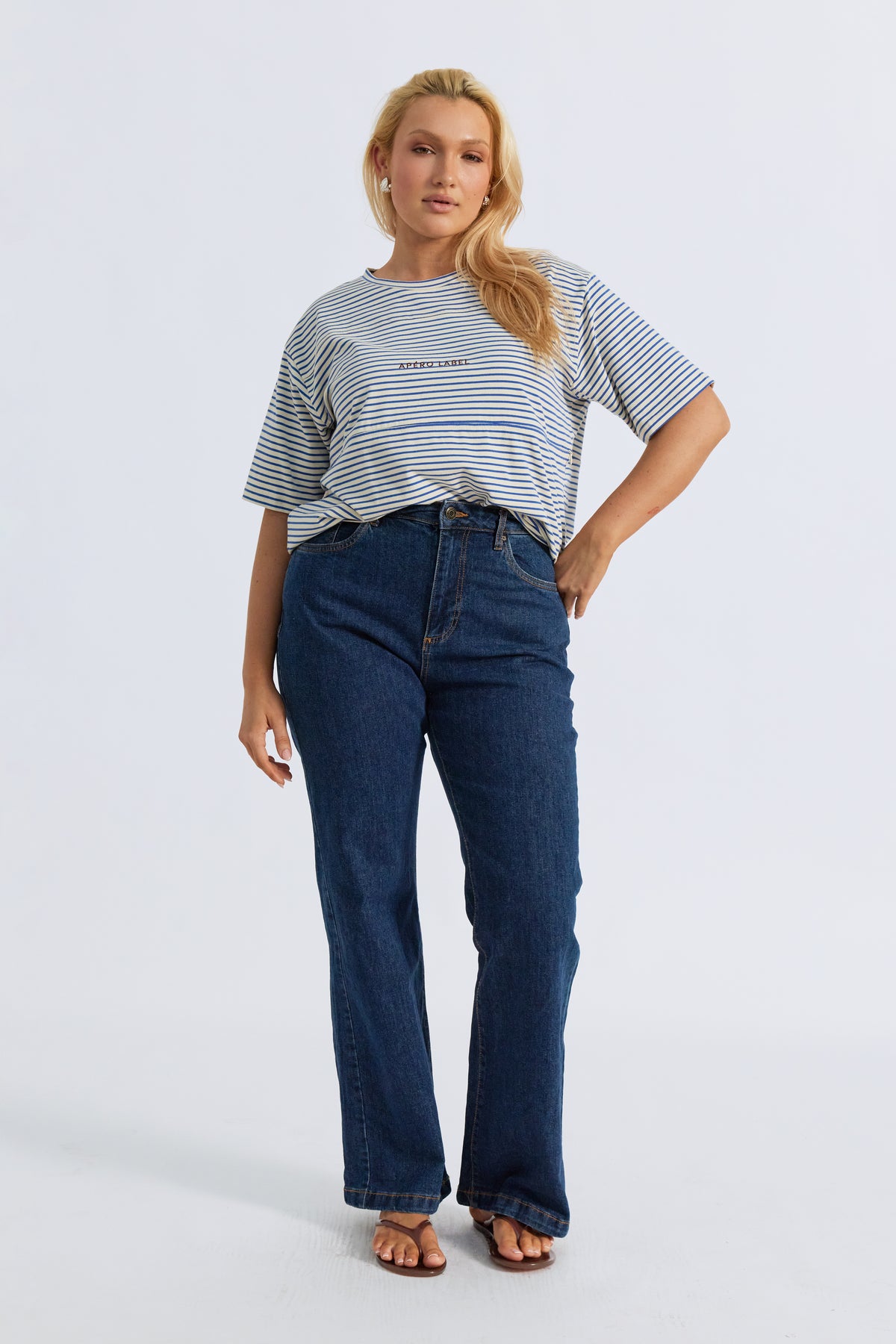 Label Stripe Panel Tee - Cobalt / Cream / Mulberry
