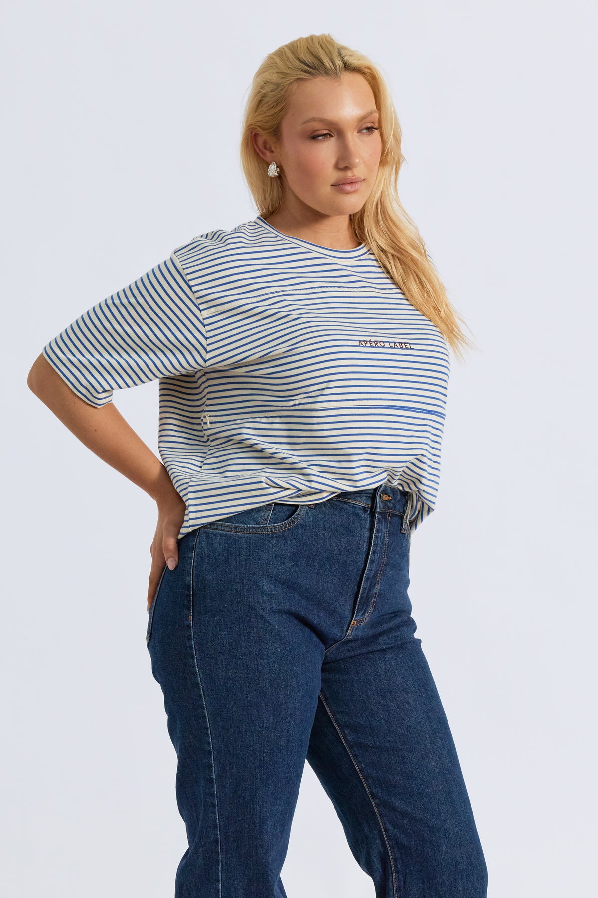 Label Stripe Panel Tee - Cobalt / Cream / Mulberry
