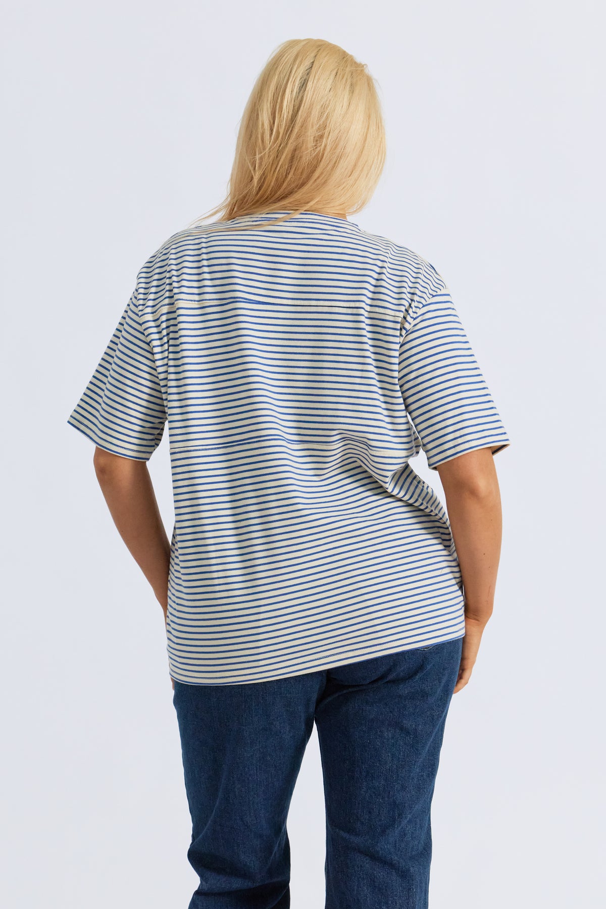 Label Stripe Panel Tee - Cobalt / Cream / Mulberry