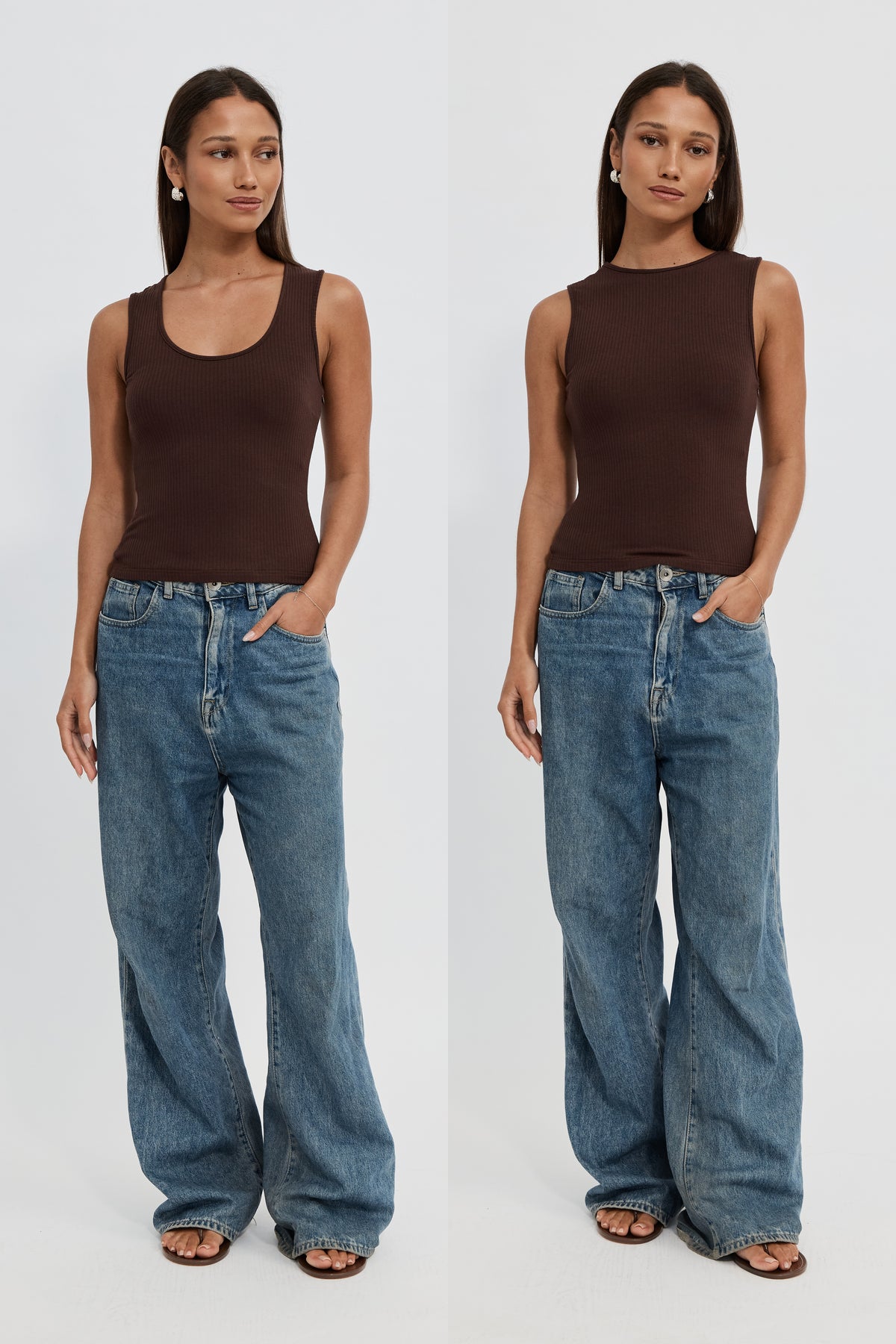 Esta Ribbed Scoop Neck Tank - Chocolate