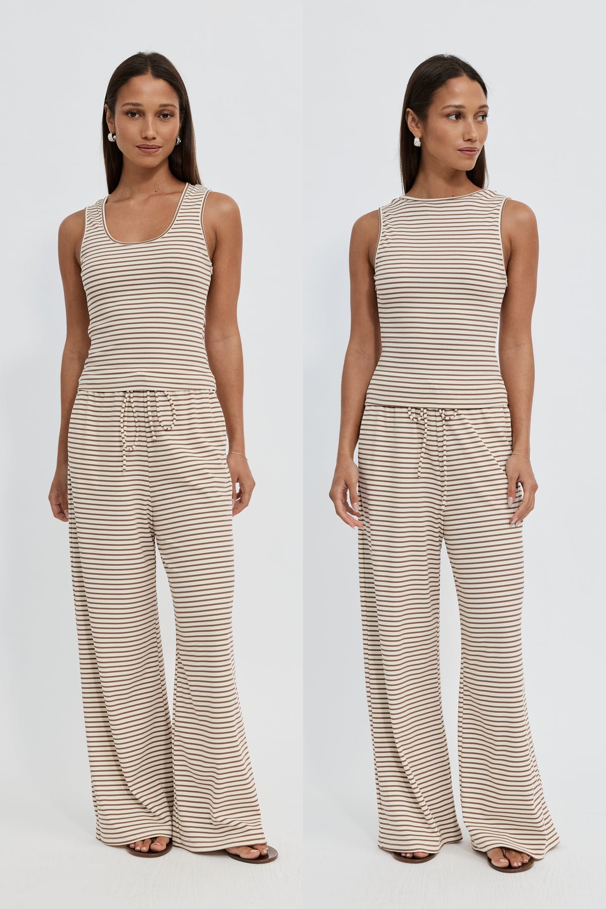 Ivy Reversible Stripe Scoop Neck Tank - Cream / Tan