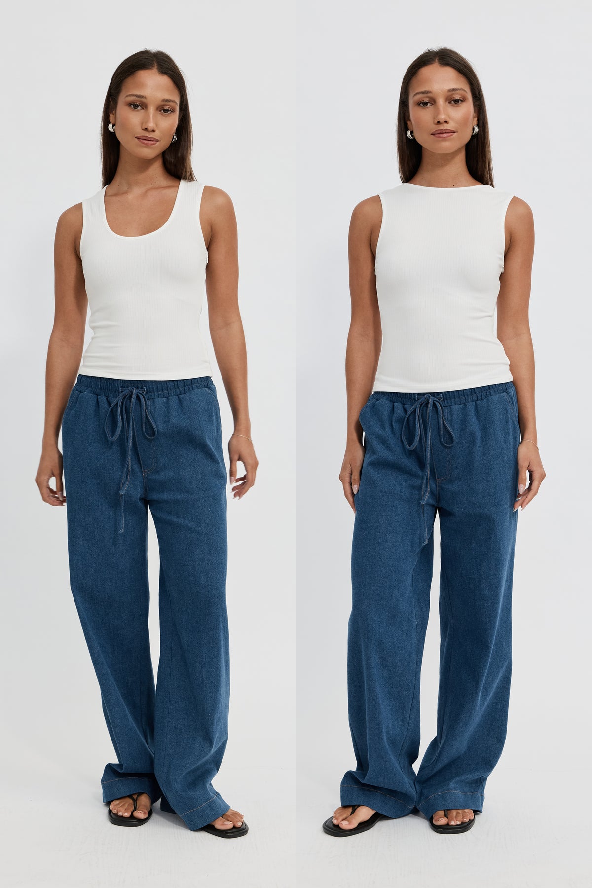 Esta Reversible Ribbed Scoop Neck Tank - White