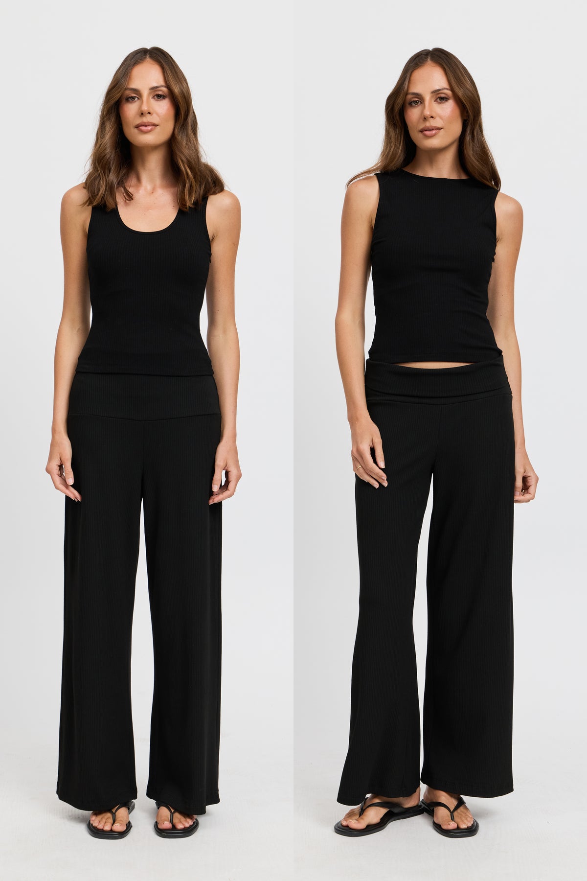 Esta Ribbed Scoop Neck Tank - Black