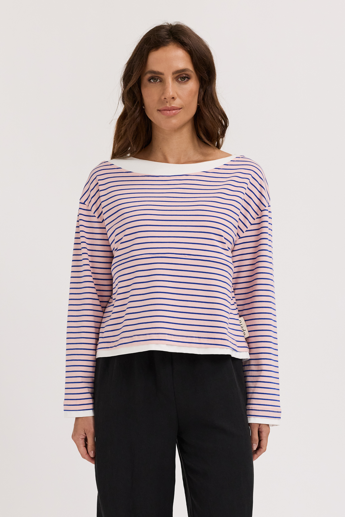 Phoebe Layered-Look Long Sleeve Top - Pink / Cobalt / White