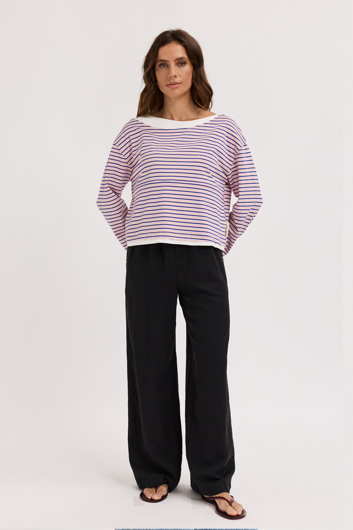 Phoebe Layered-Look Long Sleeve Top - Pink / Cobalt / White