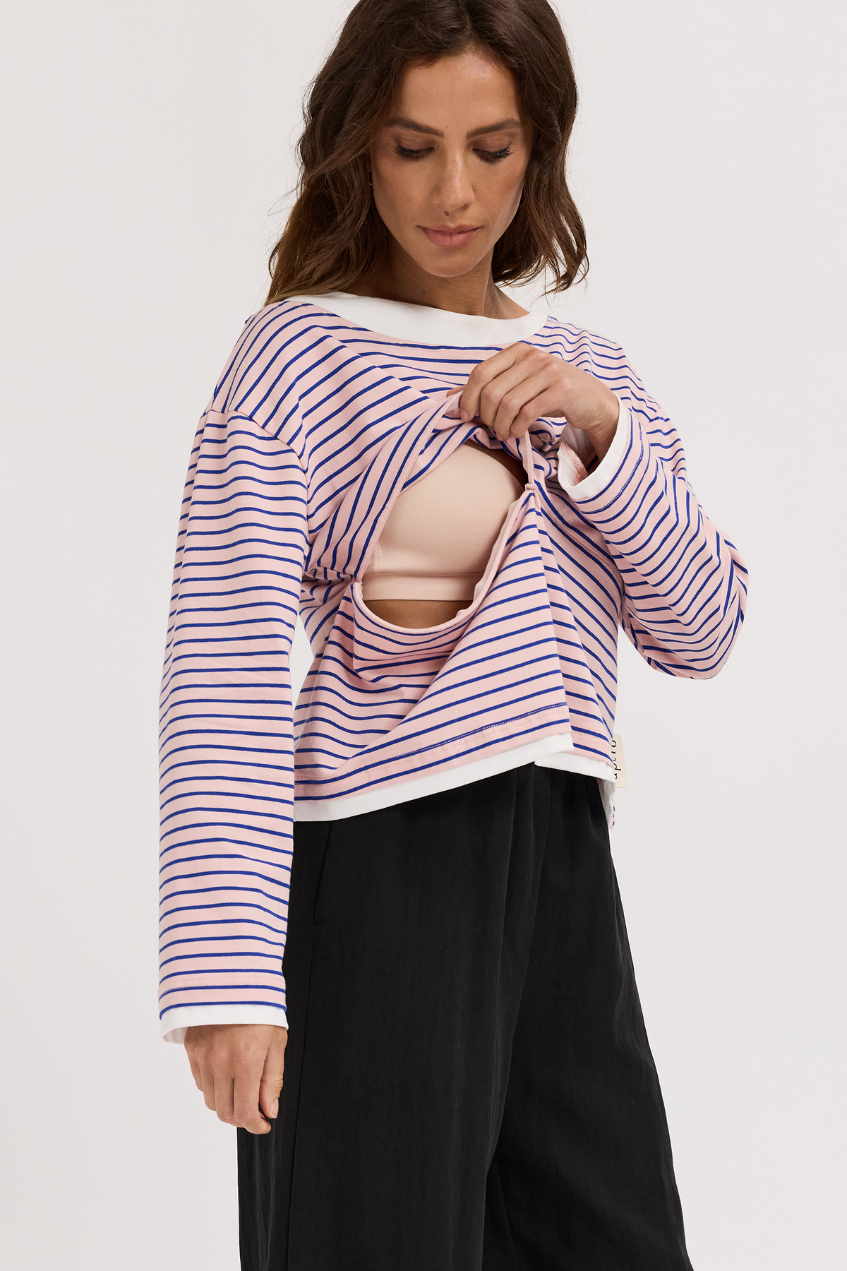Phoebe Layered-Look Long Sleeve Top - Pink / Cobalt / White