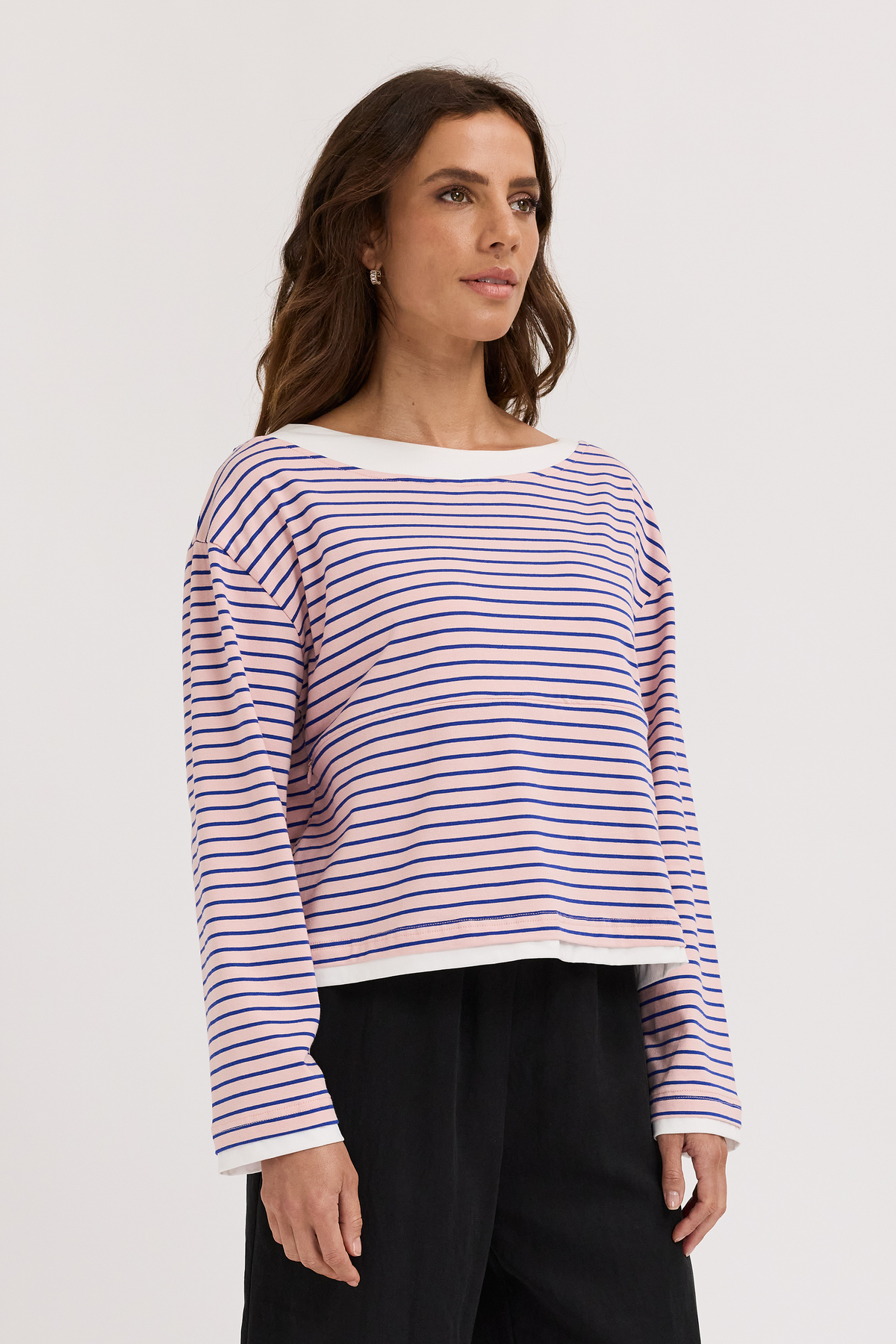 Phoebe Layered-Look Long Sleeve Top - Pink / Cobalt / White