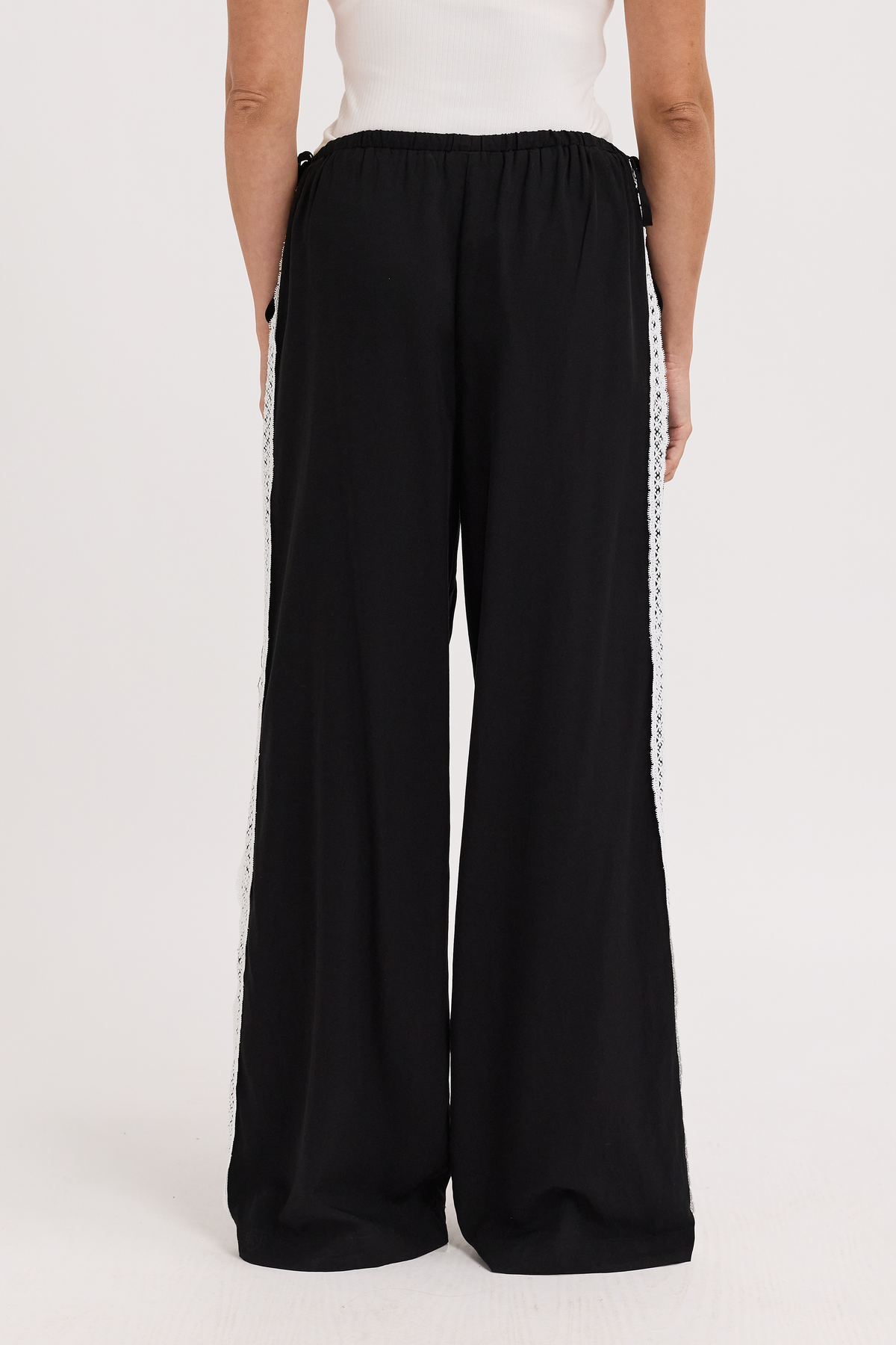 Emory Lace Trim Wide Leg Pant - Black