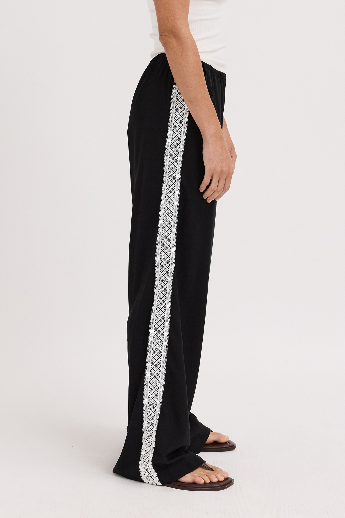 Emory Lace Trim Wide Leg Pant - Black