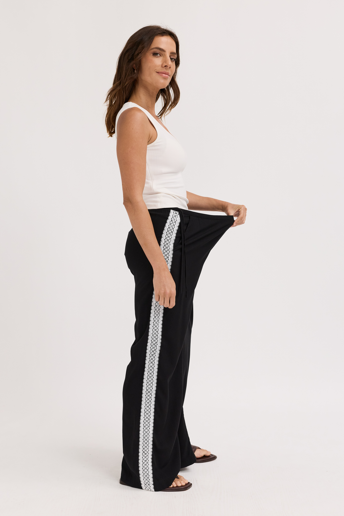 Emory Lace Trim Wide Leg Pant - Black