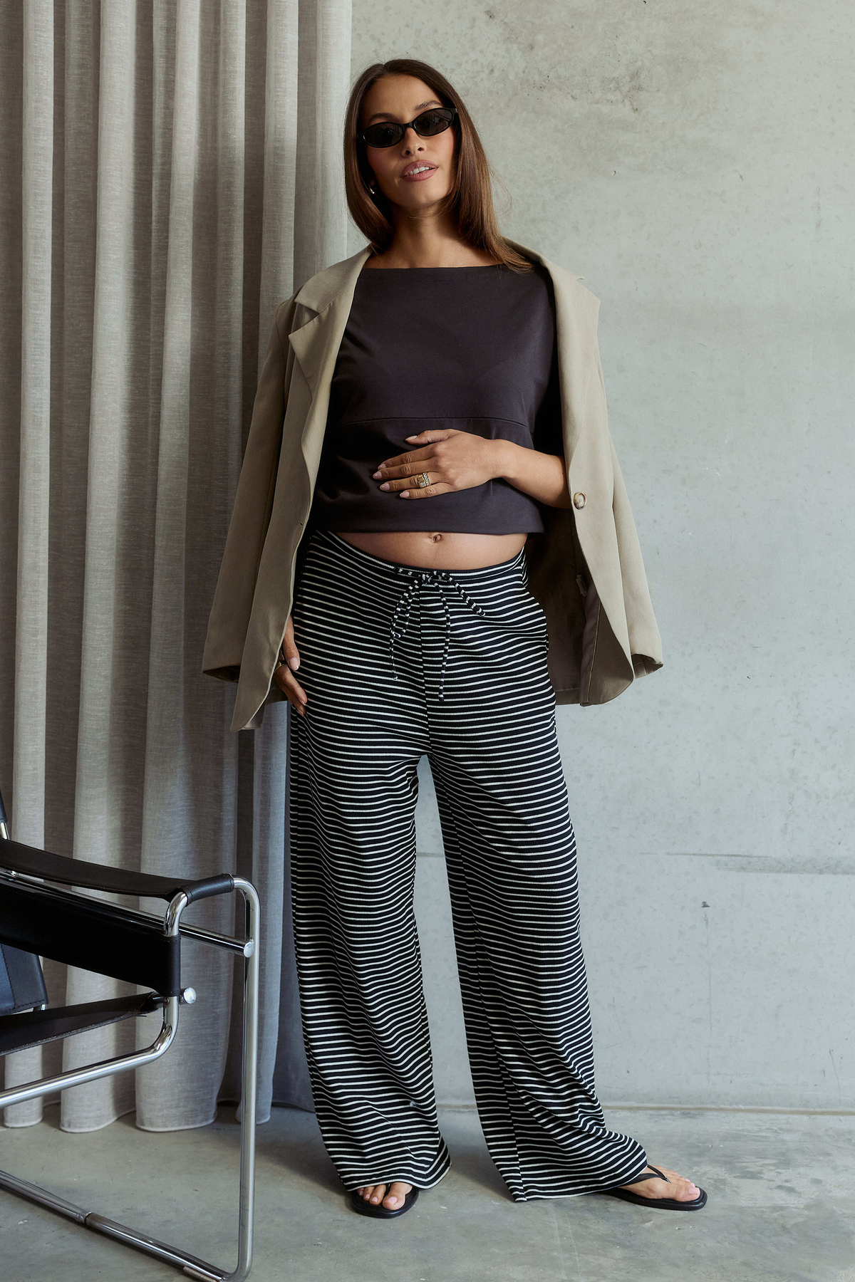 Ivy Stripe Wide Leg Pant - Black / White