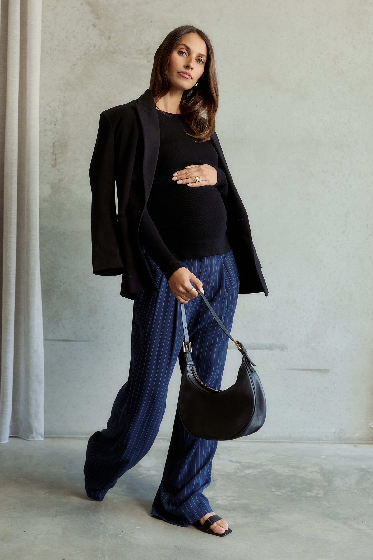 Bambi Pinstripe Adjustable Wide Leg Pant  - Navy / White