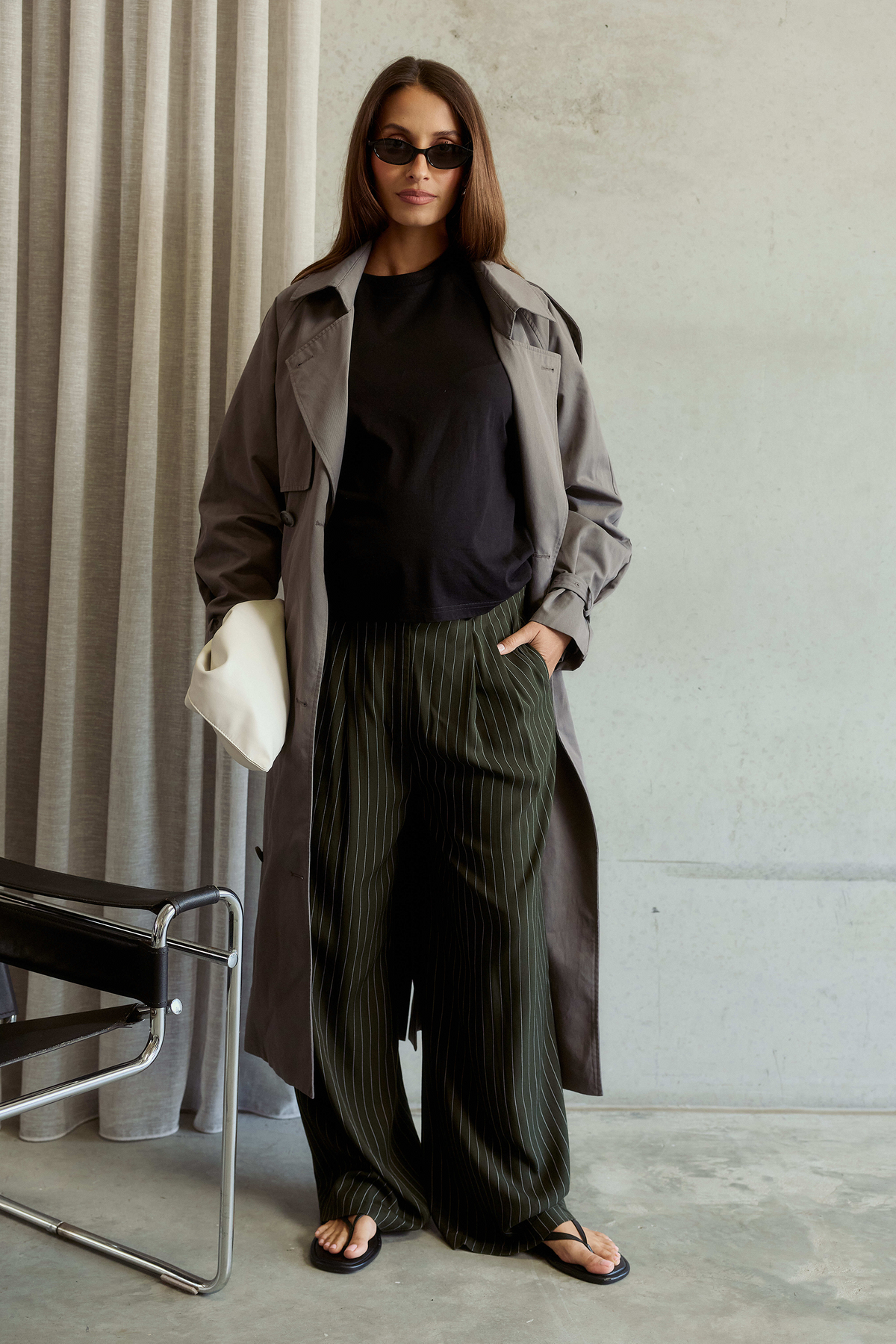 Bambi Pinstripe Adjustable Wide Leg Trouser - Pine Green