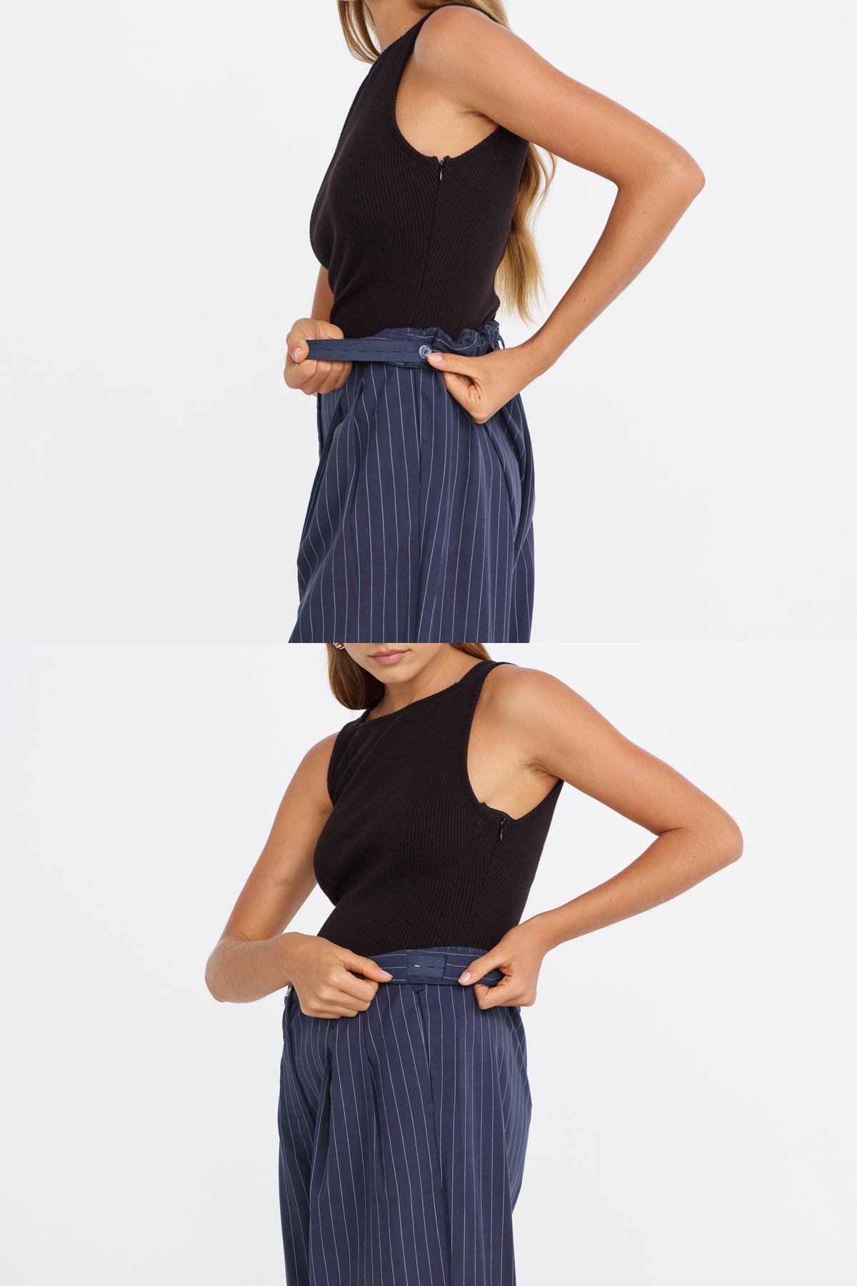 Bambi Pinstripe Adjustable Wide Leg Pant  - Navy / White