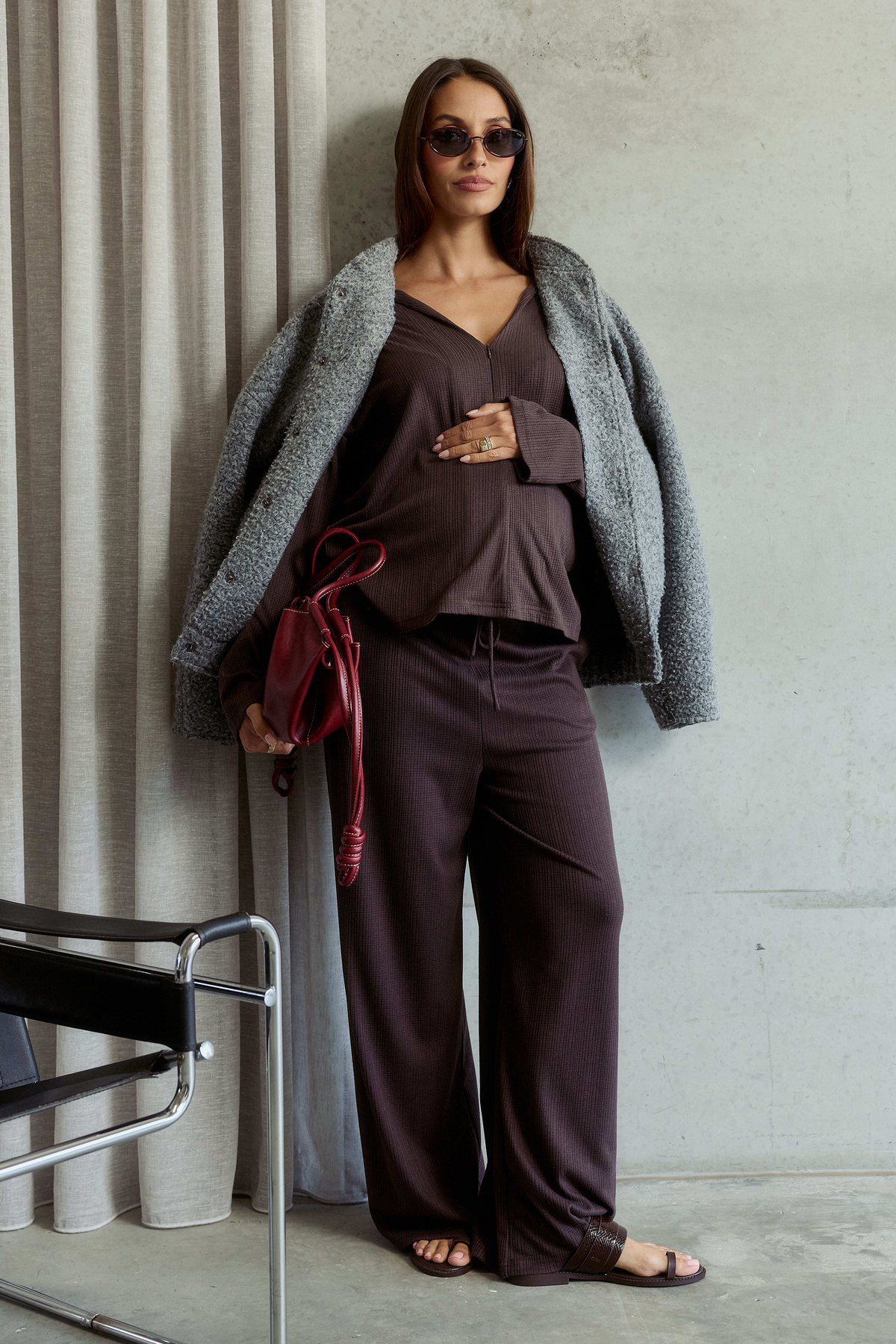 Ivy Waffle Wide Leg Pants - Chocolate