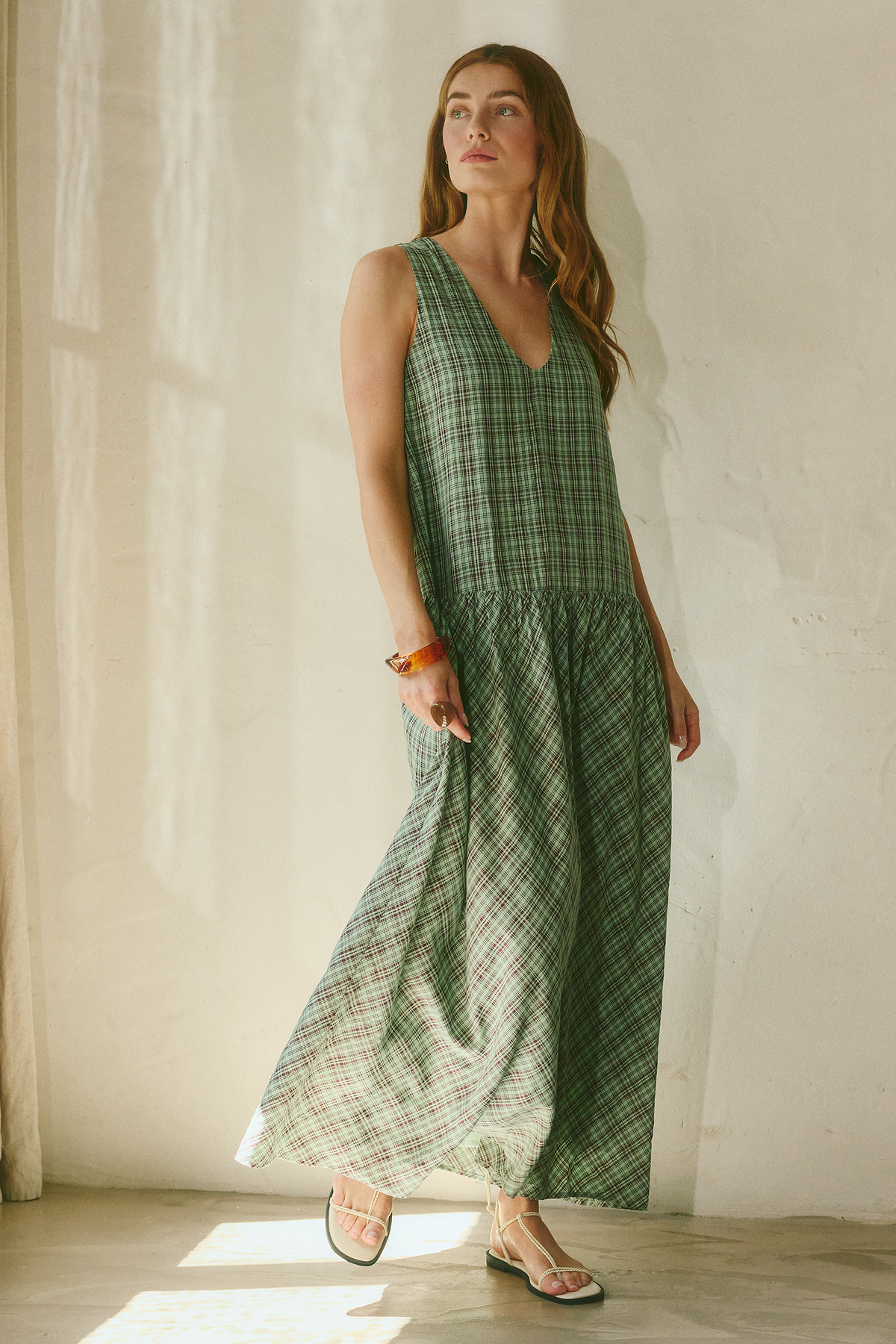 Layla Plaid Maxi Dress - Mint / Burgundy