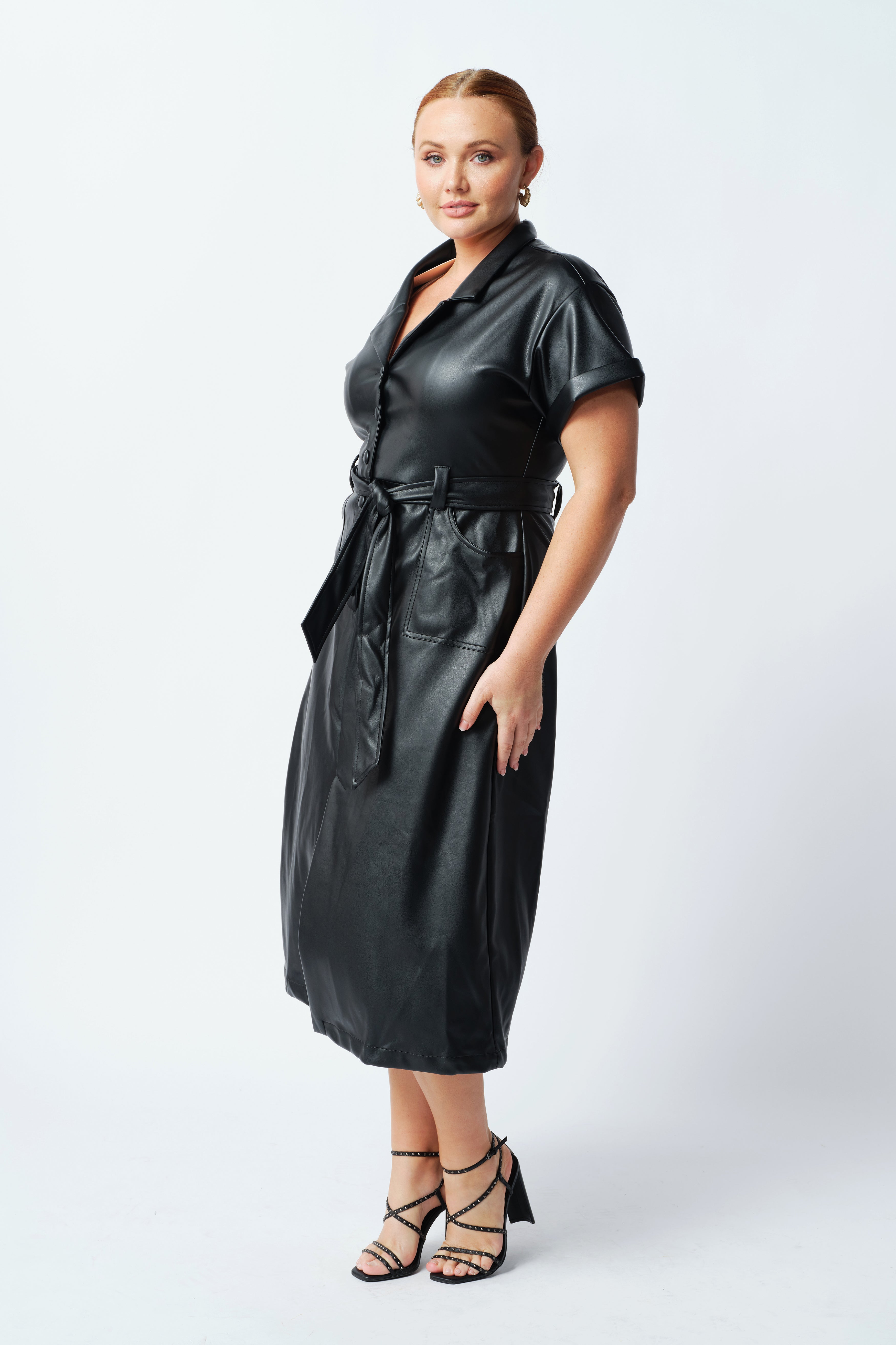 Frankie Leather Look Midi Dress Vegan Leather Midi Ap ro Label