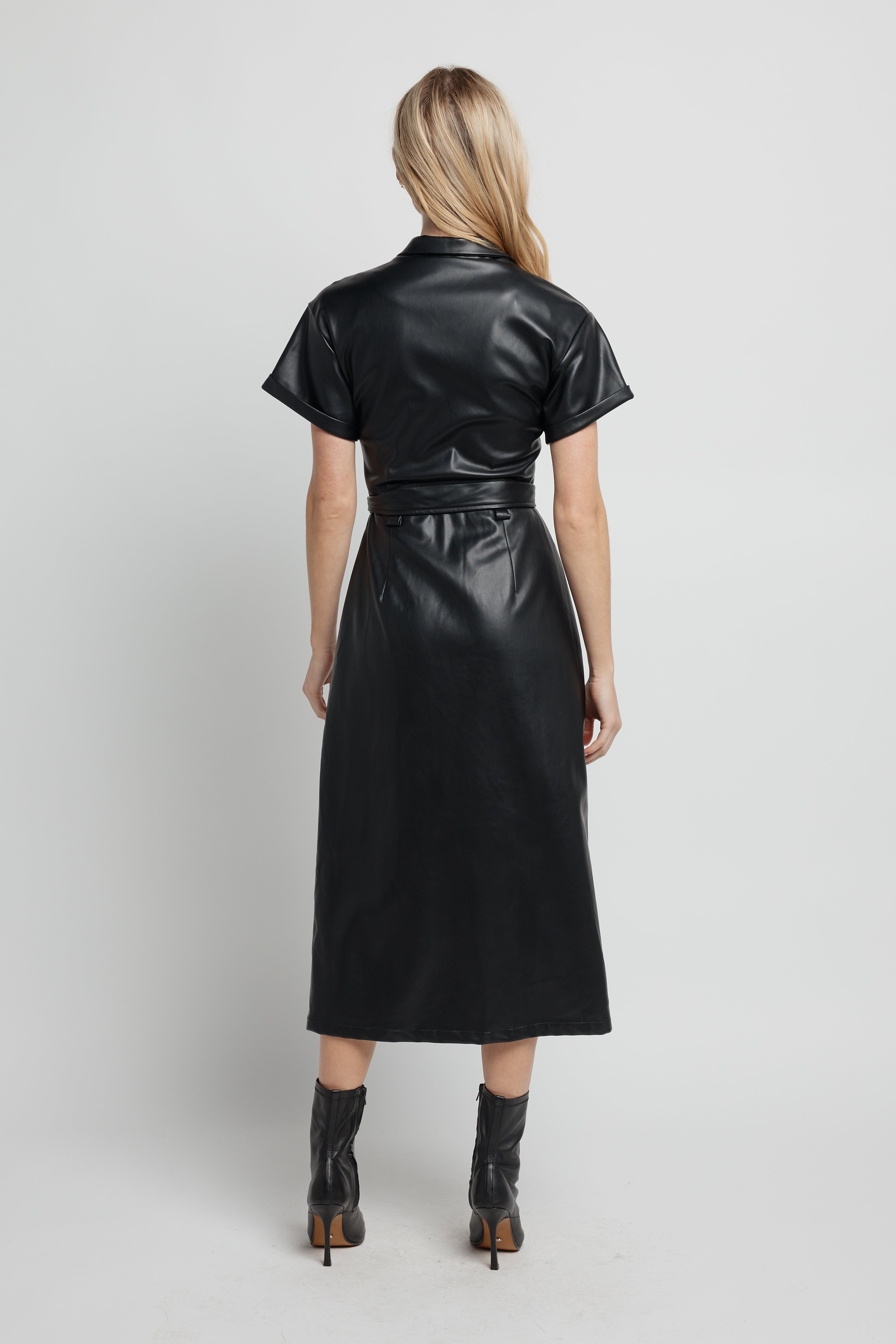Frankie Leather Look Midi Dress Vegan Leather Midi Ap ro Label